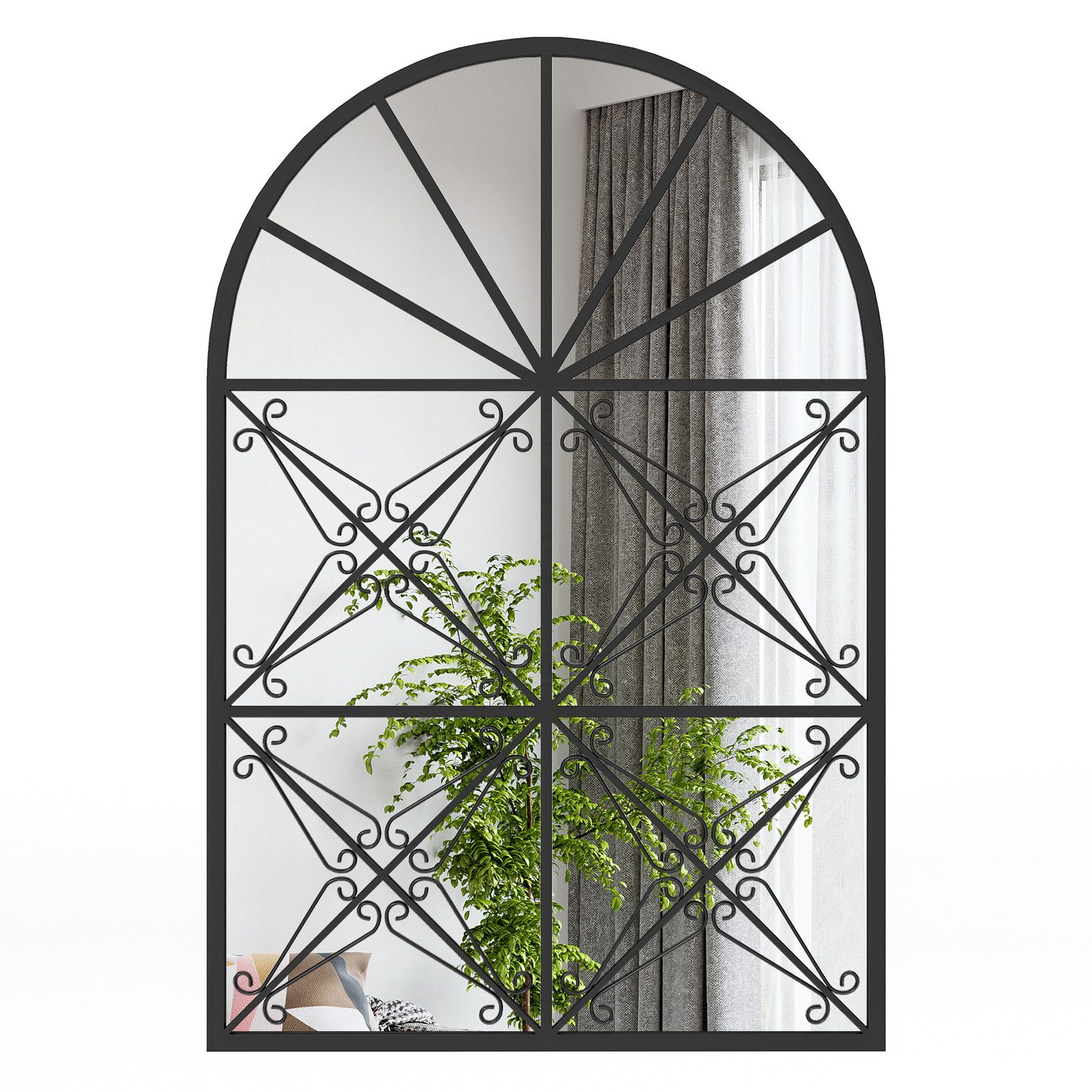 COSTWAY Dekospiegel, 58 x 87 cm Wandspiegel mit Fensteroptik & Haken