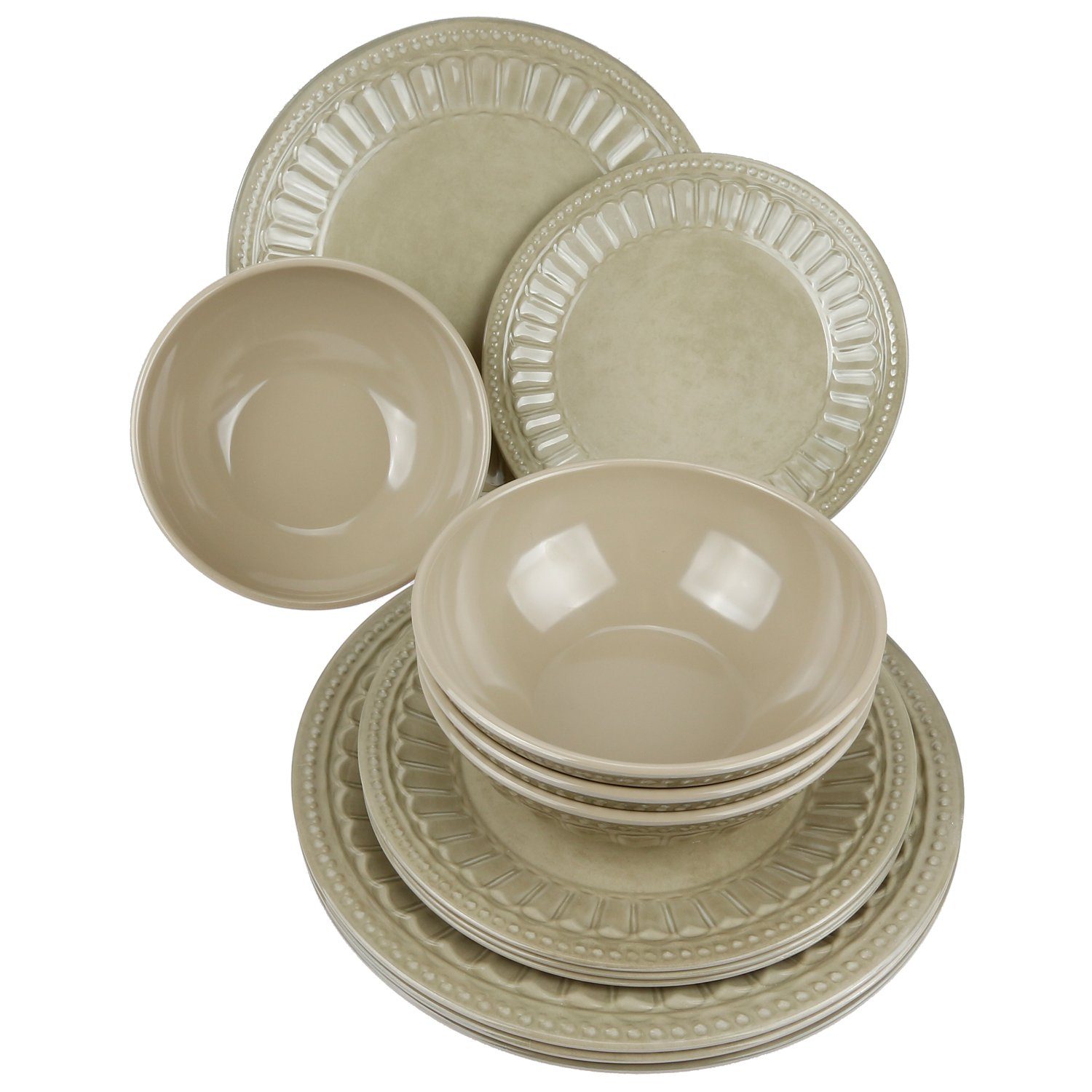 Geschirr-Set Camping-Geschirr Set Melamin 1-4 P., BPA-Frei - Vintage Stil in Beige