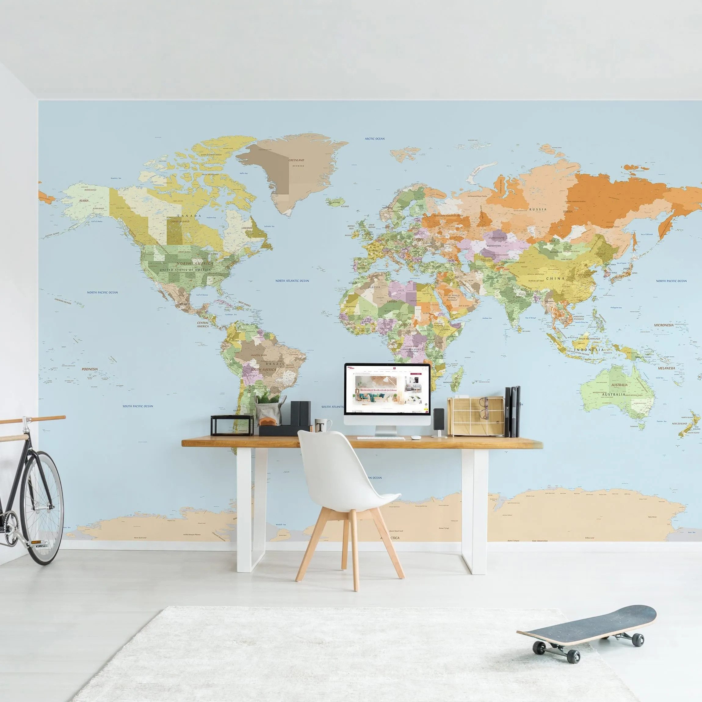 Bilderdepot24 Fototapete Weltkarte Politische Weltkarte Modern Wanddeko XXL, Glatt, Matt, (Vliestapete inkl. Kleister oder selbstklebend), Wohnzimmer Schlafzimmer Küche Flur Motivtapete Vliestapete Wandtapete