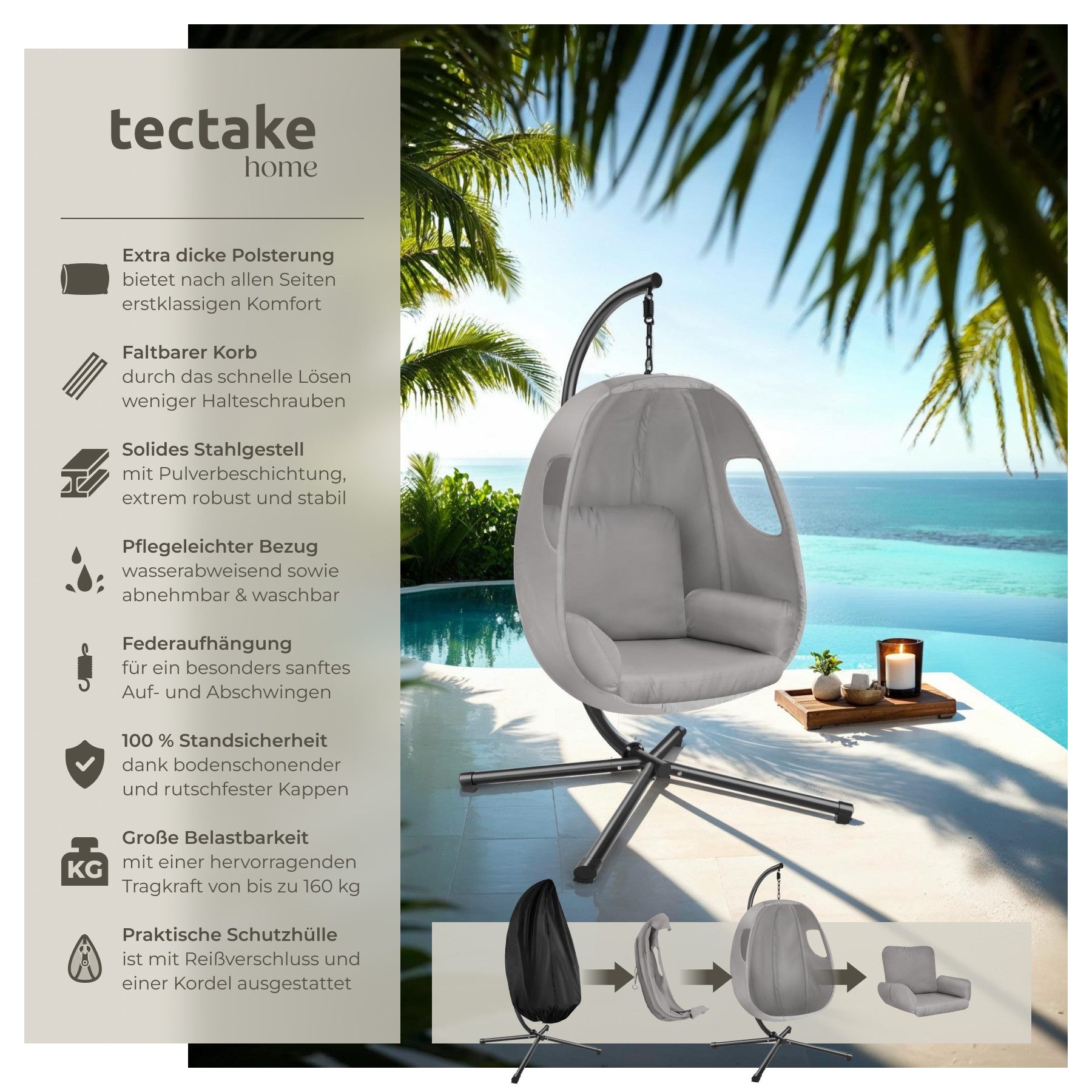 tectake Hängesessel Schaukelstuhl Anika mit Gestell günstig online kaufen