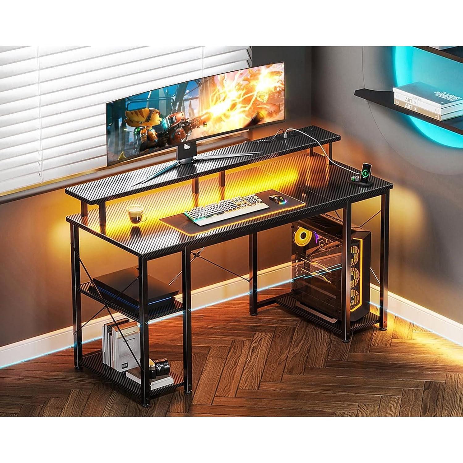 LuxusKollektion Gamingtisch Gaming Tisch LED-Beleuchtung 2 Steckdosen 2 USB günstig online kaufen