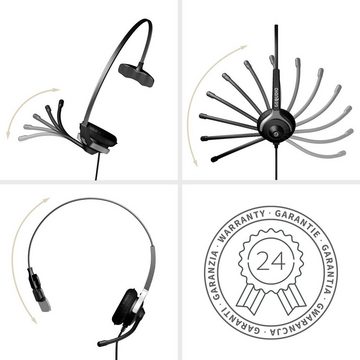 GEQUDIO für Mitel, Aastra, Fanvil, Polycom, Gigaset Telefone mit RJ-Anschluss Headset (1-Ohr-Headset, 60g leicht, Bügel aus Federstahl, mit Wechselverschluss für mehrere Endgeräte, inklusive Anschlusskabel)