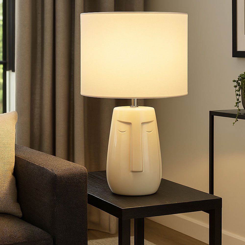 FISCHER & HONSEL LED Tischleuchte, Leuchtmittel inklusive, Warmweiß, LED Tischlampe Leseleuchte Keramik Stoff beige H 39 cm