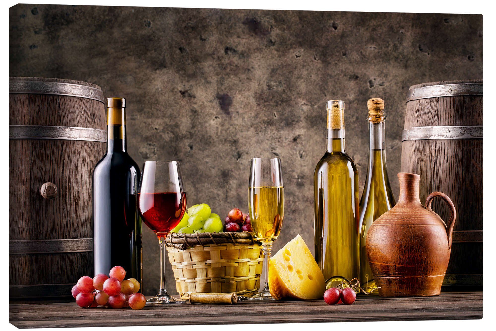 Posterlounge Wandbild Wein, Trauben, Fässer und Käse, Editors Choice, erhältlich als Poster, Leinwandbild, Wandsticker oder Acrylglasbild