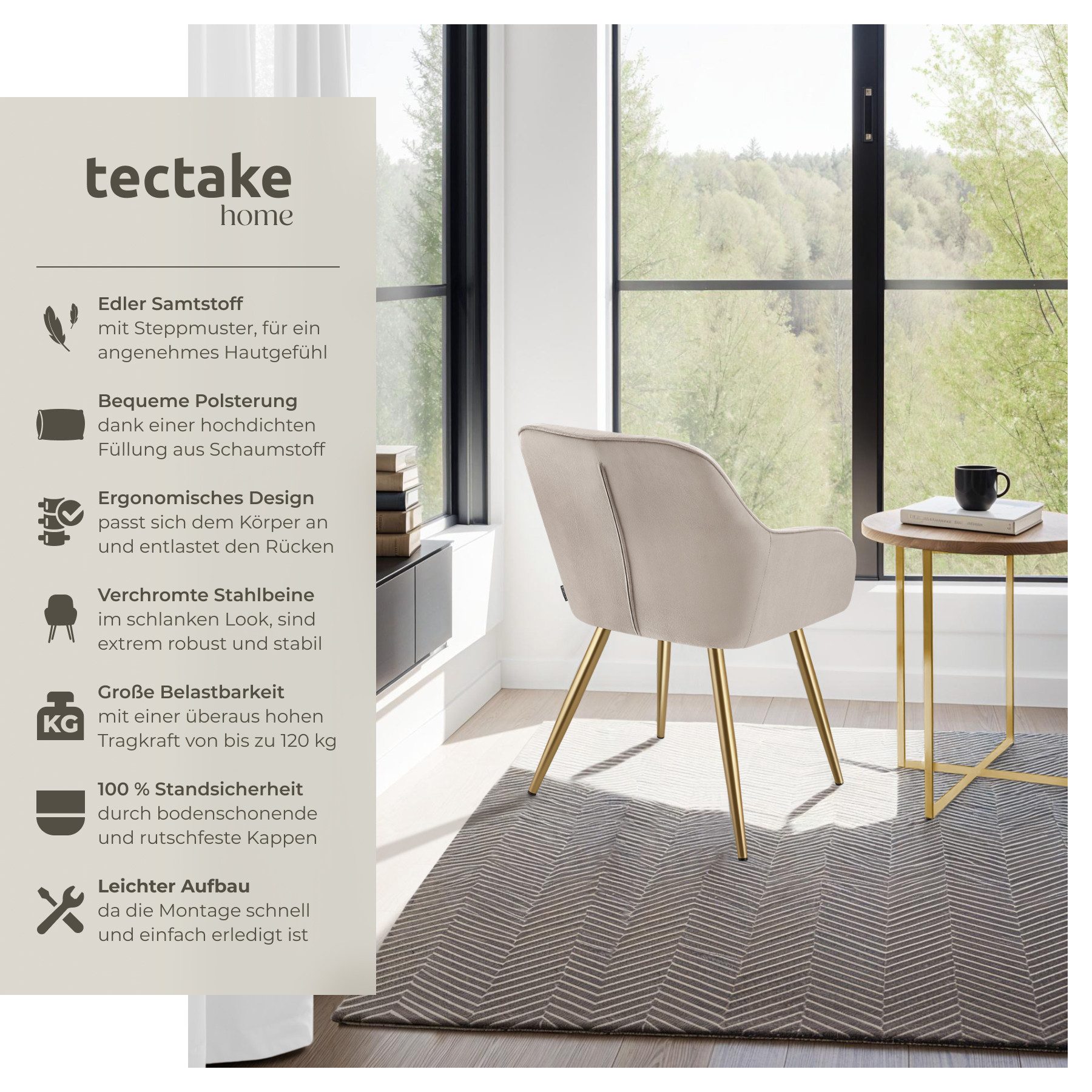 tectake Esszimmerstuhl Stuhl Marilyn, Samtoptik, gesteppt (Set, 2 St), Extr günstig online kaufen