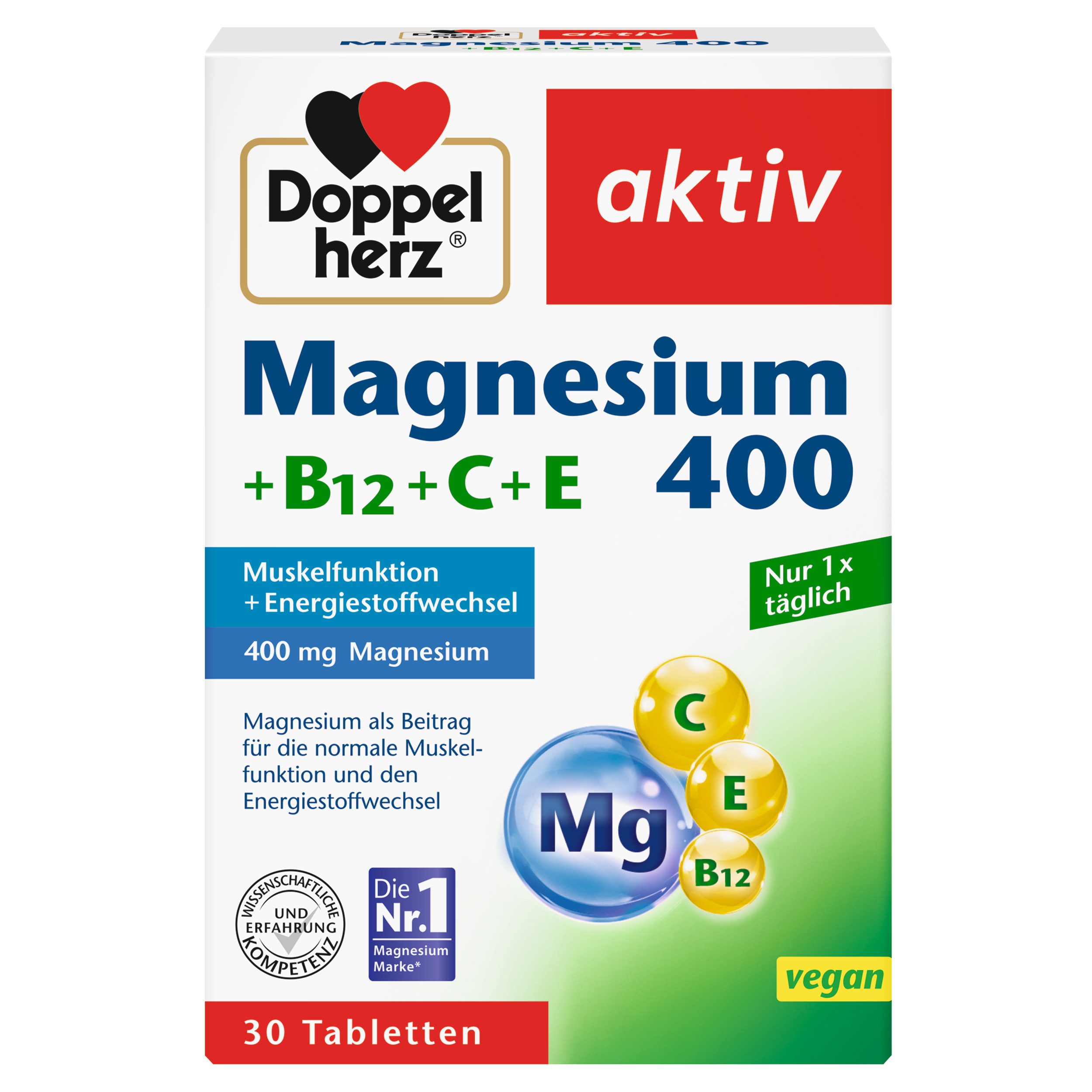 Doppelherz Doppelherz Magnesium 400 + B12 + C + E, 30 Tabletten Brausetablette