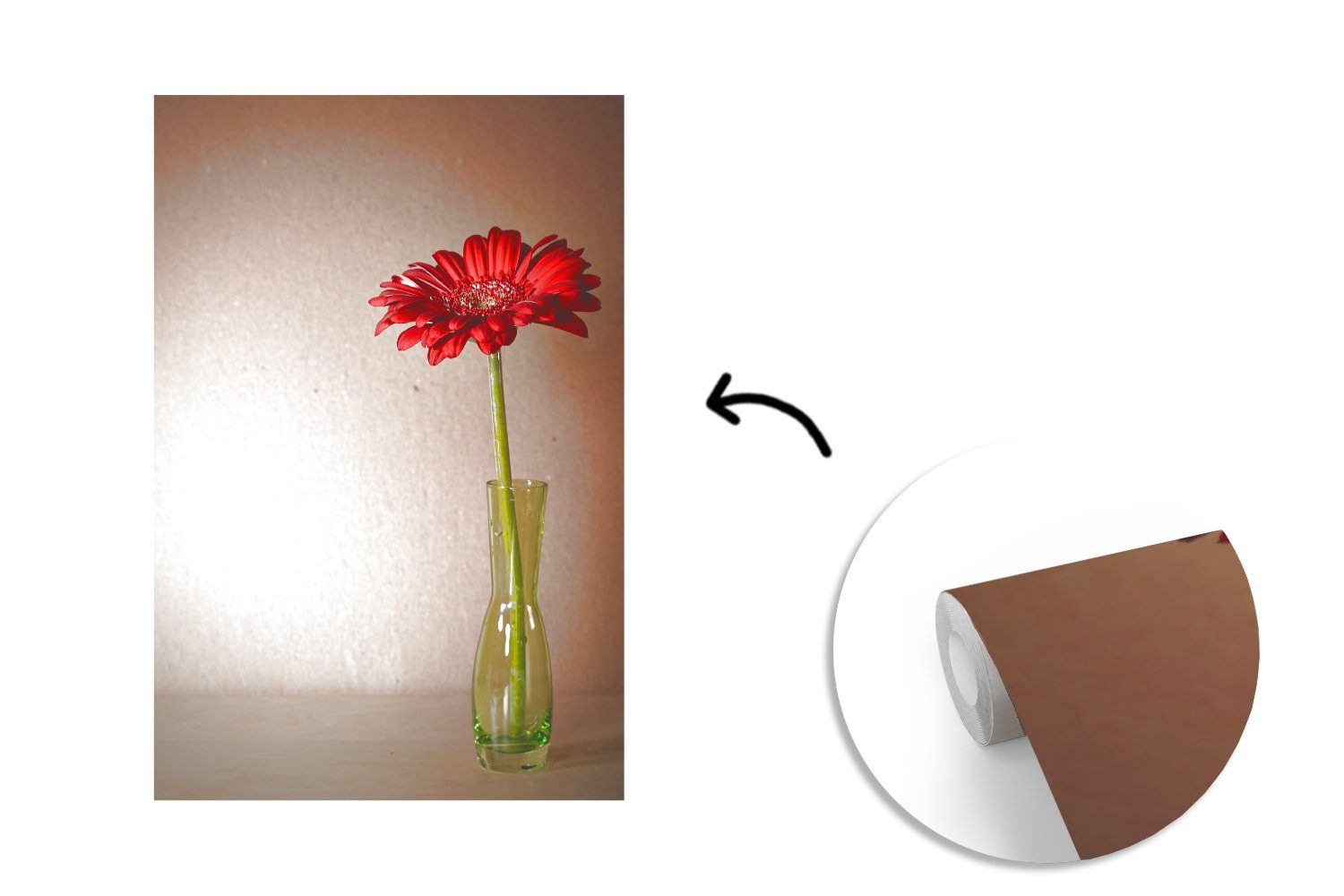 MuchoWow Fototapete Blume für Vinyl Wandtapete - Matt, Wohnzimmer, Stilleben, Tapete Vase (3 St), Montagefertig - bedruckt