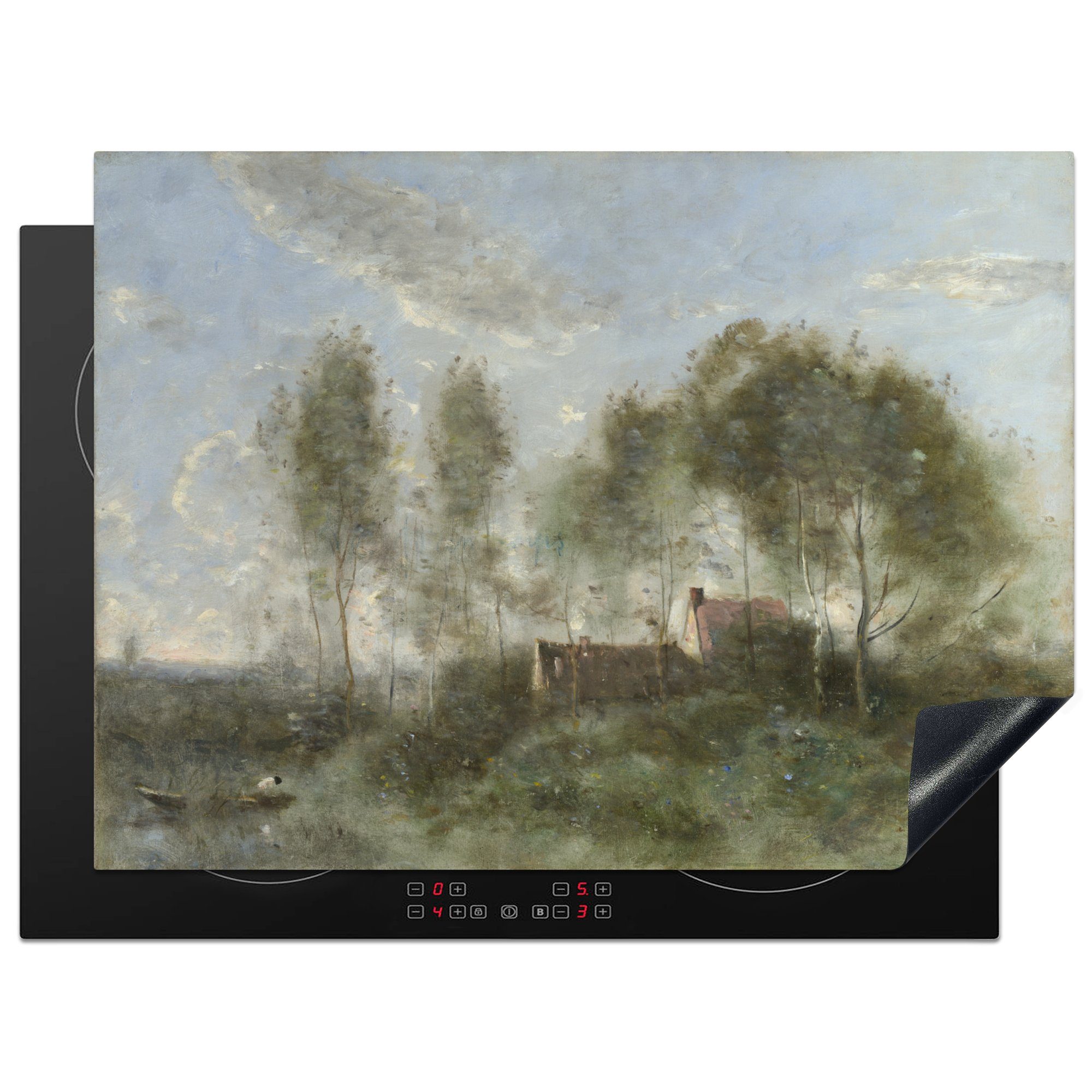 MuchoWow Herdblende-/Abdeckplatte Souvenir einer Reise nach Coubron - Gemälde von Jean-Baptiste-Camille, Vinyl, (1 tlg), 70x52 cm, Mobile Arbeitsfläche nutzbar, Ceranfeldabdeckung