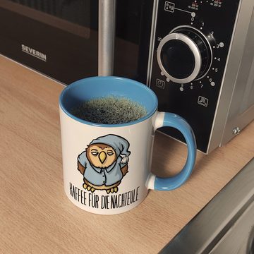 speecheese Tasse Kaffeebecher Hellblau mit lustigem Motiv Kaffee für die Nachteule im