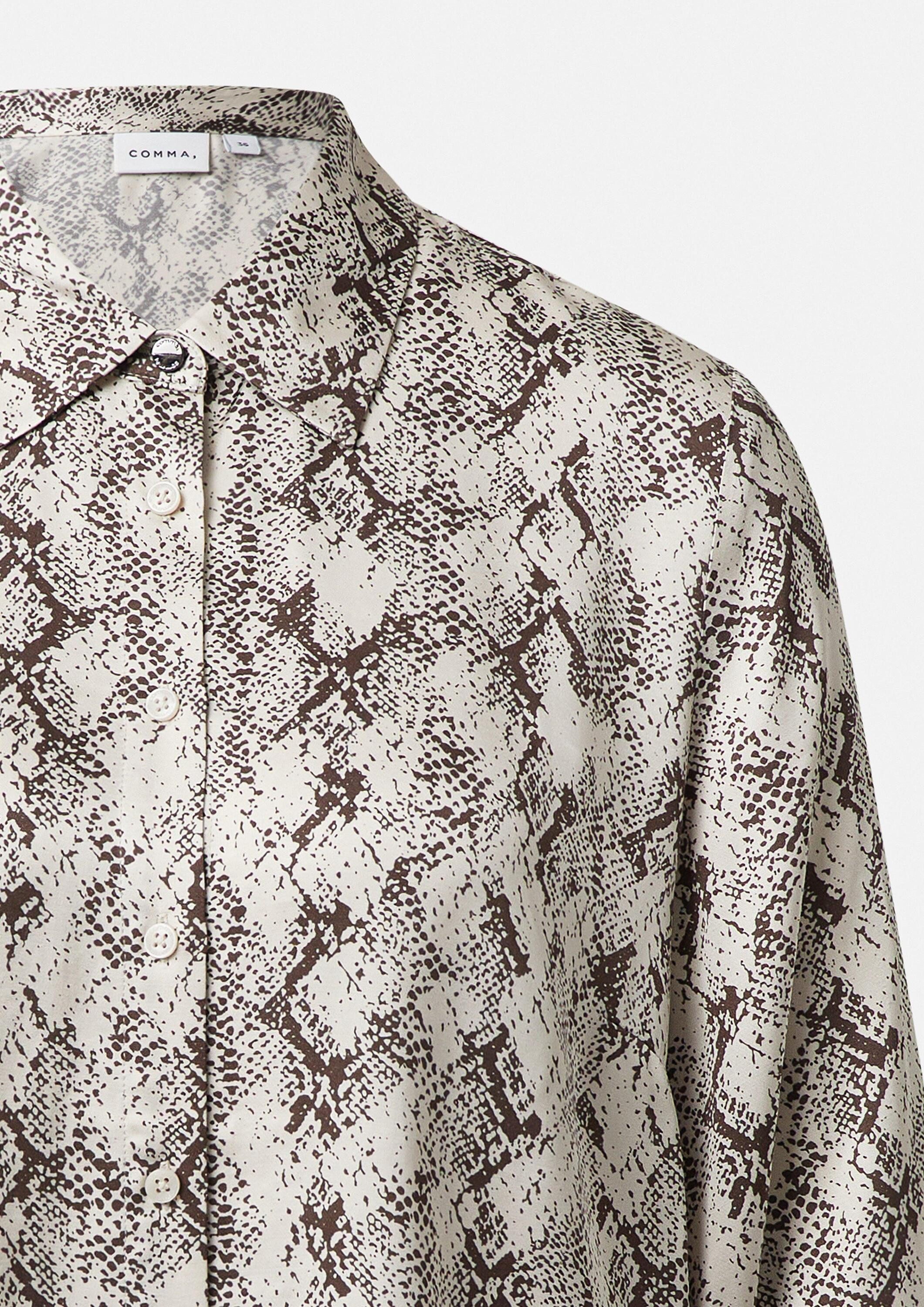 comma Langarmbluse Bluse Satinierte Hemdbluse mit All-over-Print