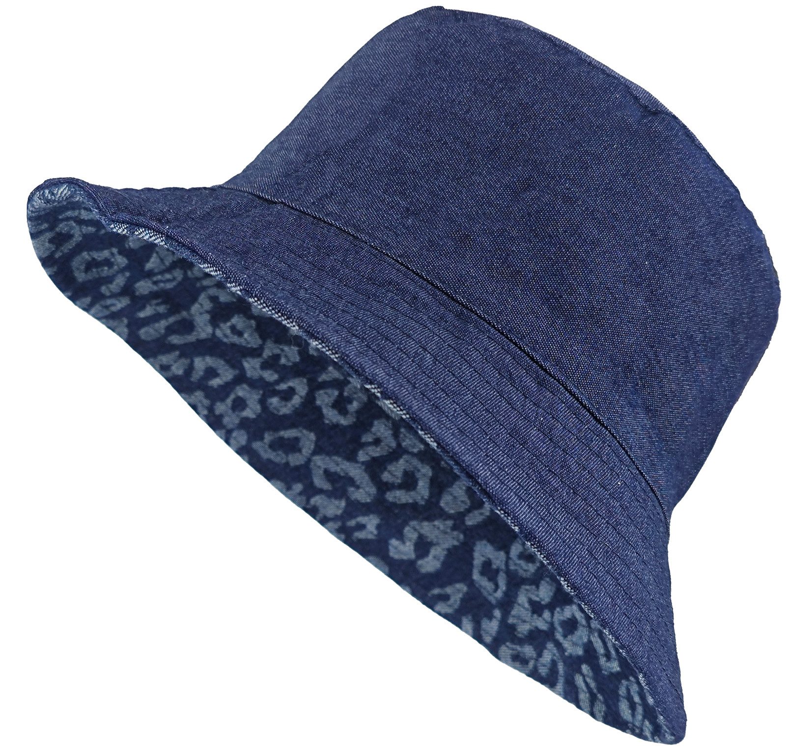 styleBREAKER Fischerhut 2-in-1 Denim Fischerhut mit Leoparden Muster (1-St) günstig online kaufen
