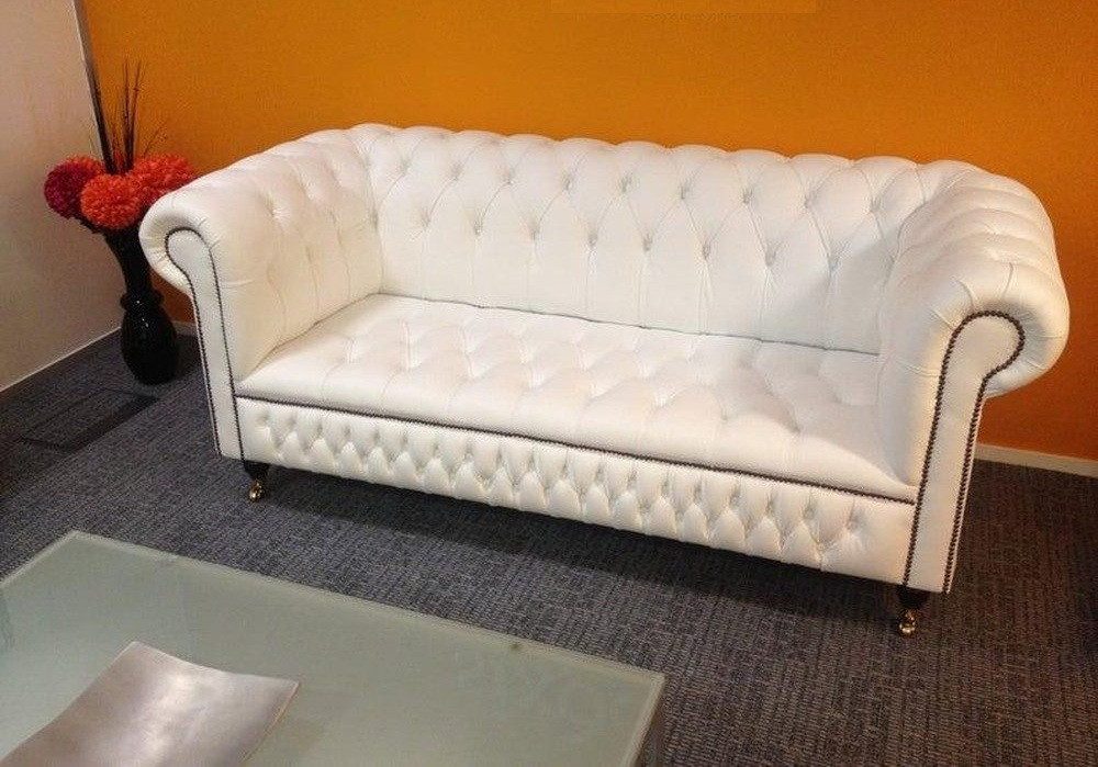 JVmoebel Chesterfield-Sofa Elegantes weißes Sofa aus Textil und Leder im Chesterfield-Design, Packung 1 Teile, Made in Europa