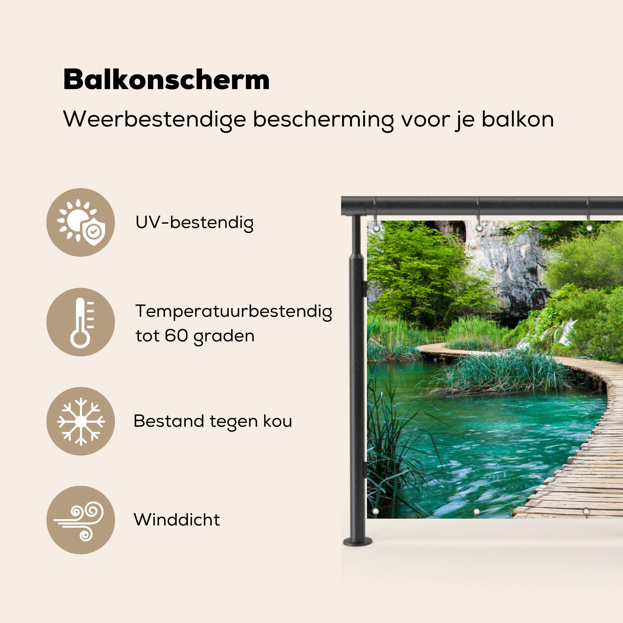 MuchoWow Balkonsichtschutz Brücke - Wasser - Pflanzen - Wasserfall - Grün (1-St) Balkon Sichtschutz 90x200, Windschutz für Zaun PVC, 200x90 cm