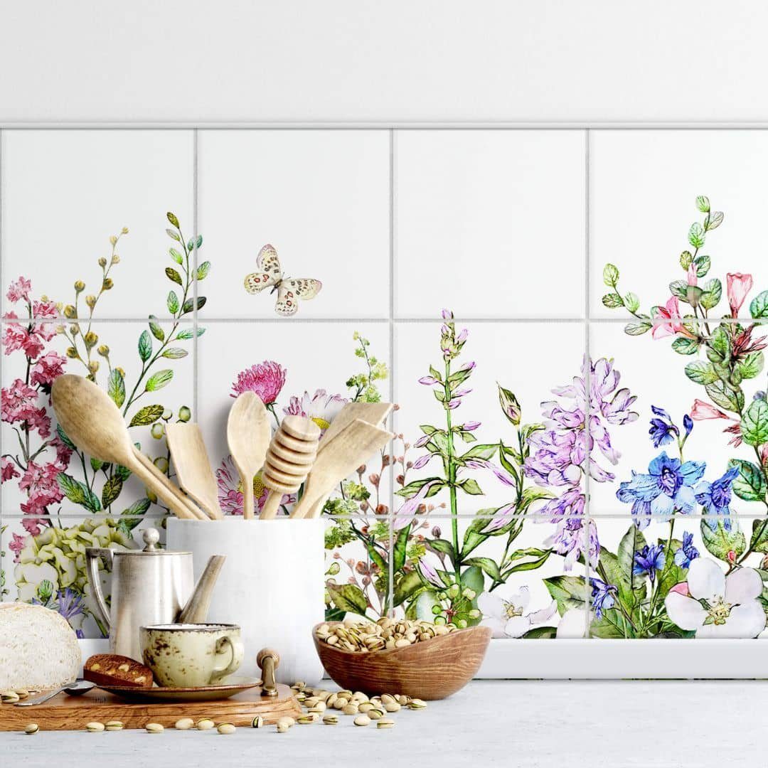 Küche Art Wandschutz Wall Fliesenaufkleber K&L Blume Sticker Sommerwiese selbstklebend