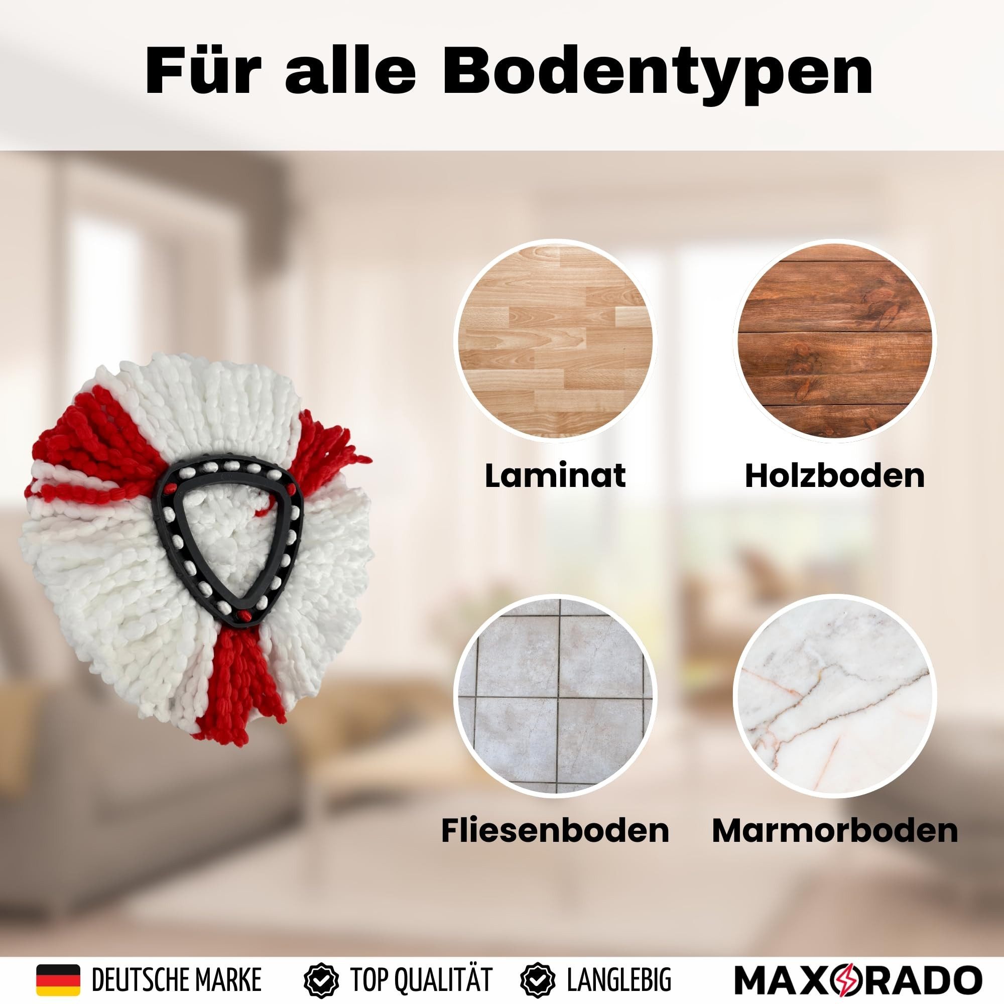 Maxorado 4x für Vileda Easy Wring & clean Ersatzmopp Mikrofaser Ersatzmoppkopf Wischbezug (Mikrofaser, Zubehör, 4-tlg., Easywring für Eimer Ersatzteil, Mopp Kopf Ersatzteil Ersatzköpfe box)