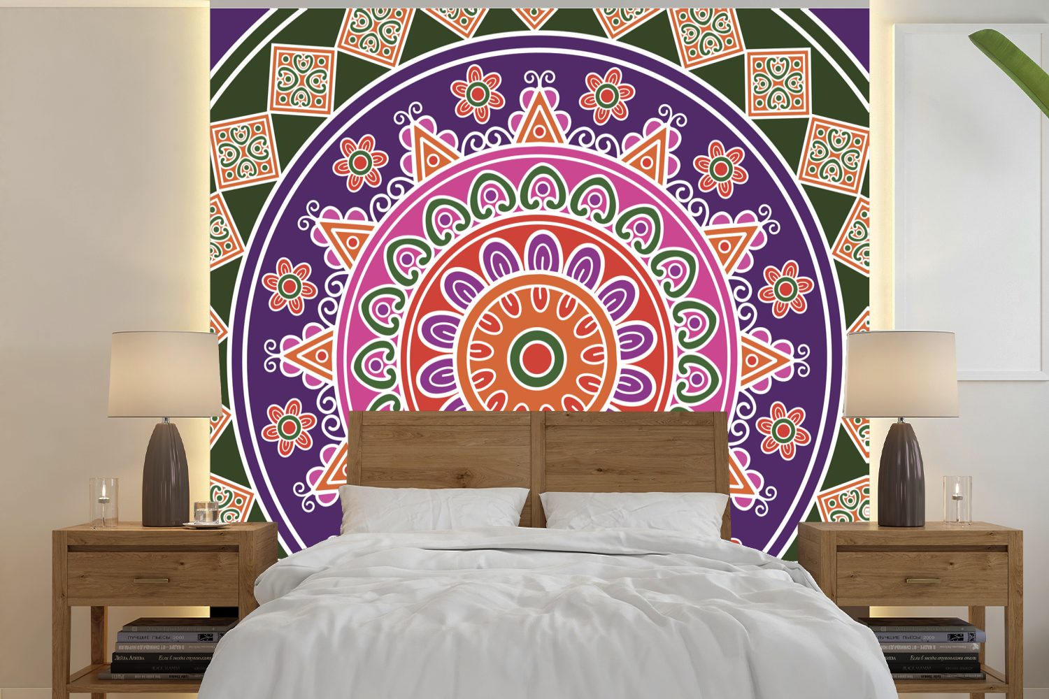 MuchoWow Fototapete Mandala im altmodischen Design, Matt, bedruckt, (5 St), Vinyl Tapete für Wohnzimmer oder Schlafzimmer, Wandtapete