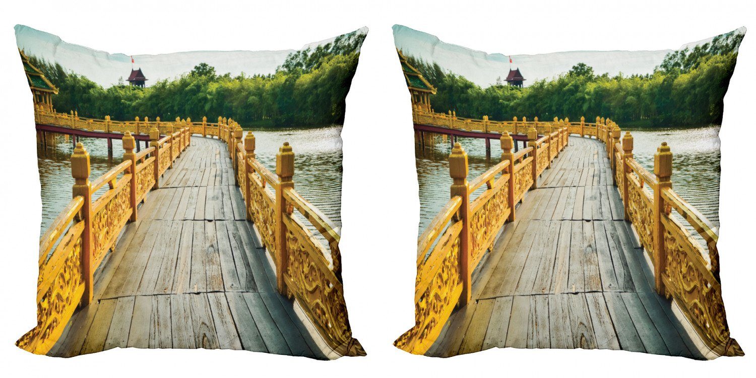 Kissenbezüge Modern Accent Doppelseitiger Digitaldruck, Abakuhaus (2 Stück), Landschaft Holzbrücke Reisen