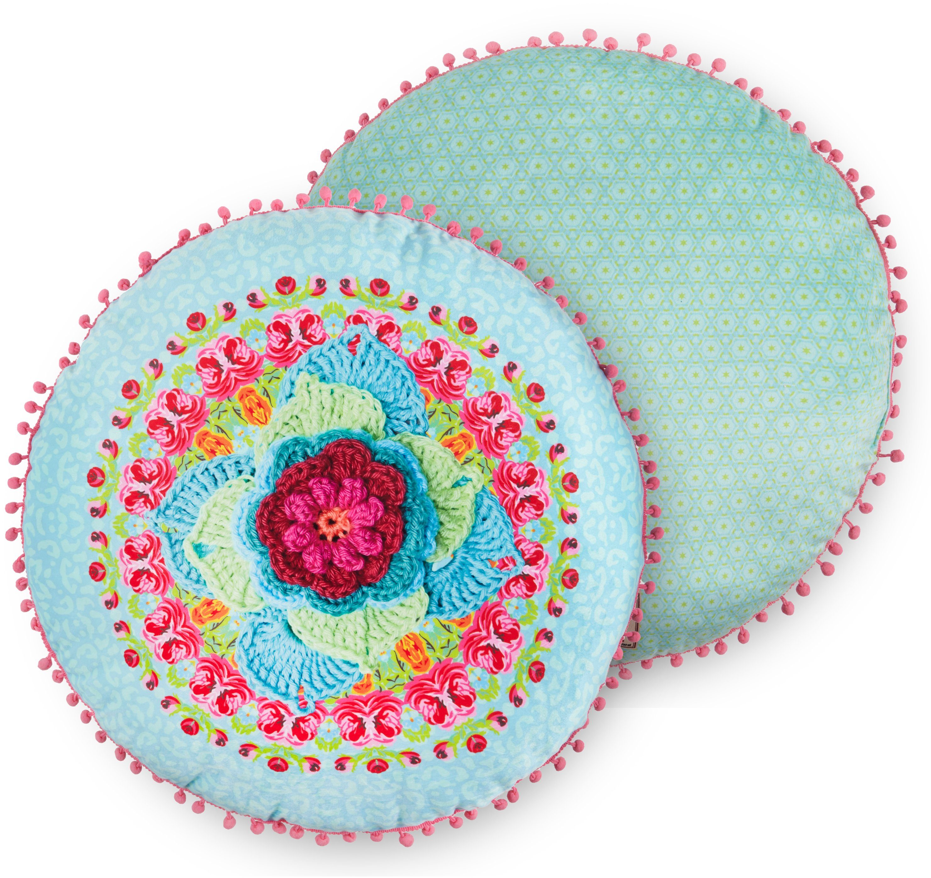 Happiness Dekokissen Wildrose, mit Pompons multi/blau/bunt