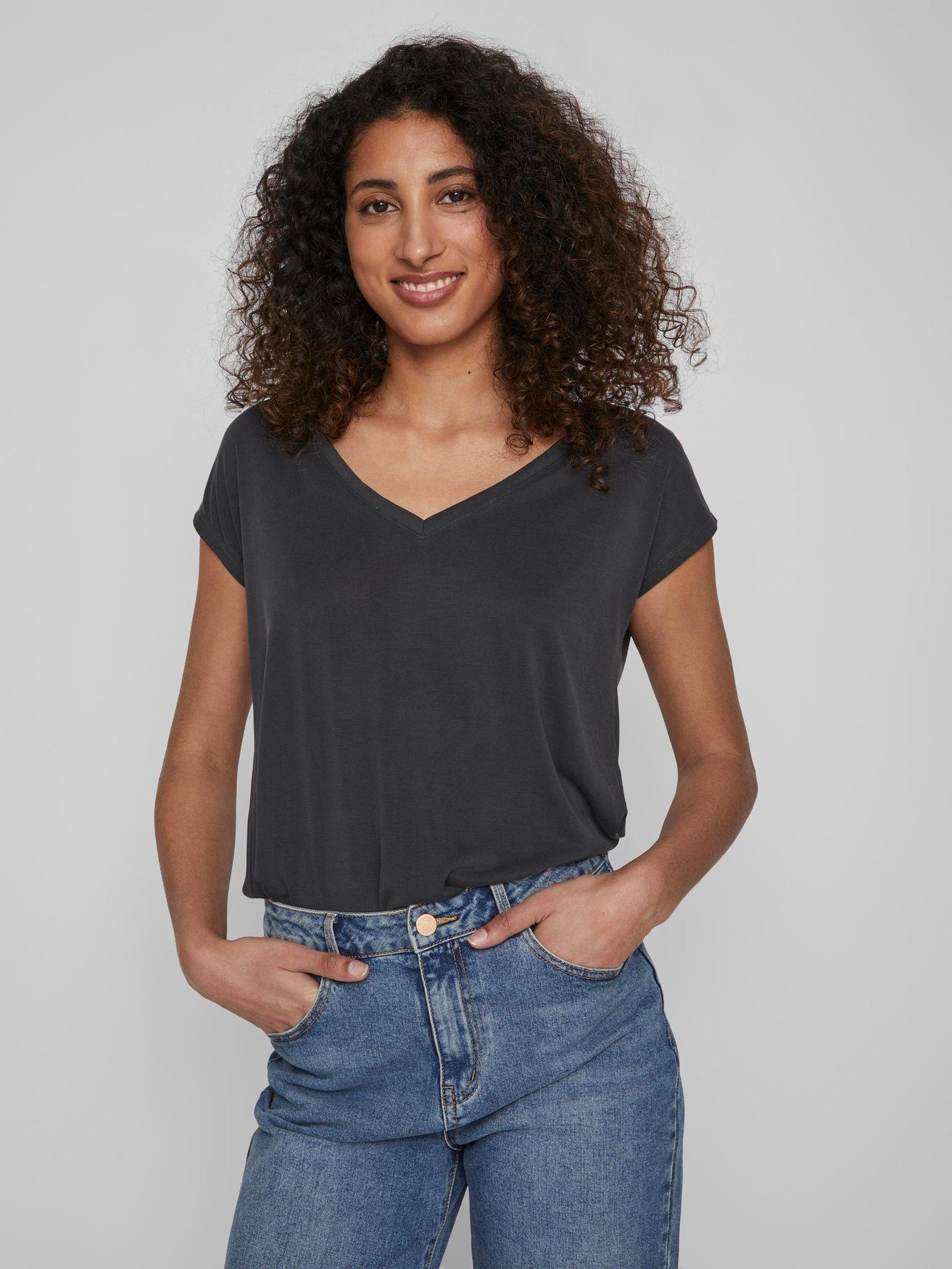 Vila T-Shirt Basic V-Neck Oberteil VIMODALA günstig online kaufen