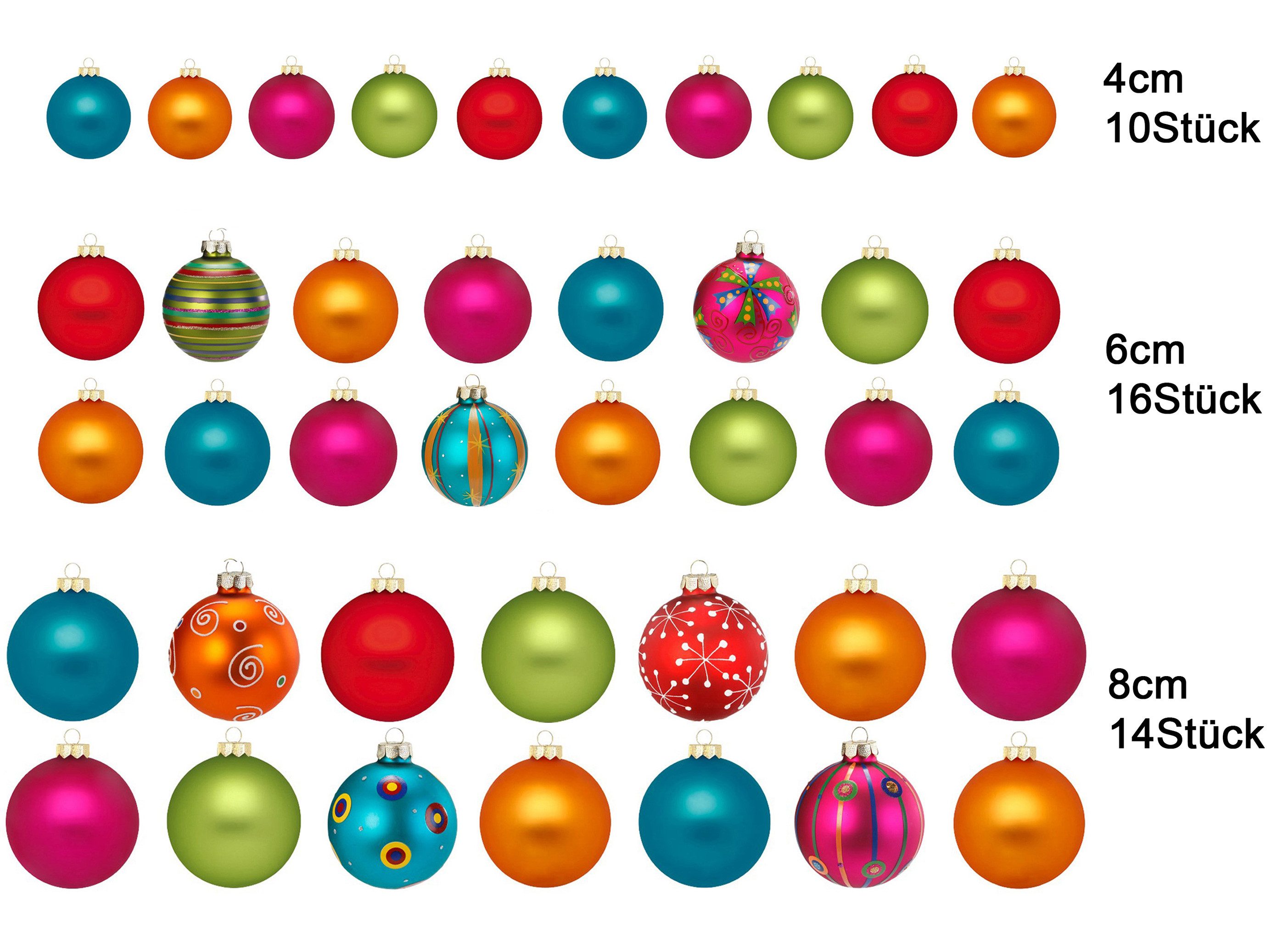 Holly & Jolly Weihnachtsbaumkugel, Weihnachtskugeln Glas 4-8cm mit Motiv 40er Set - Mille Fiori