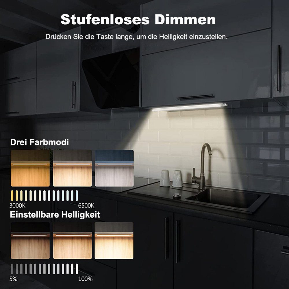 MUPOO LED Lichtleiste LED-Unterbauleuchte, Magnetisch, Wiederaufladbar, Bewegungsmelder, Dimmbar, Memory-Funktion Kaltweiß, Warmweiß, Naturweiß, für Unterbauleuchte Küche Schlafzimmer Kleiderschrank