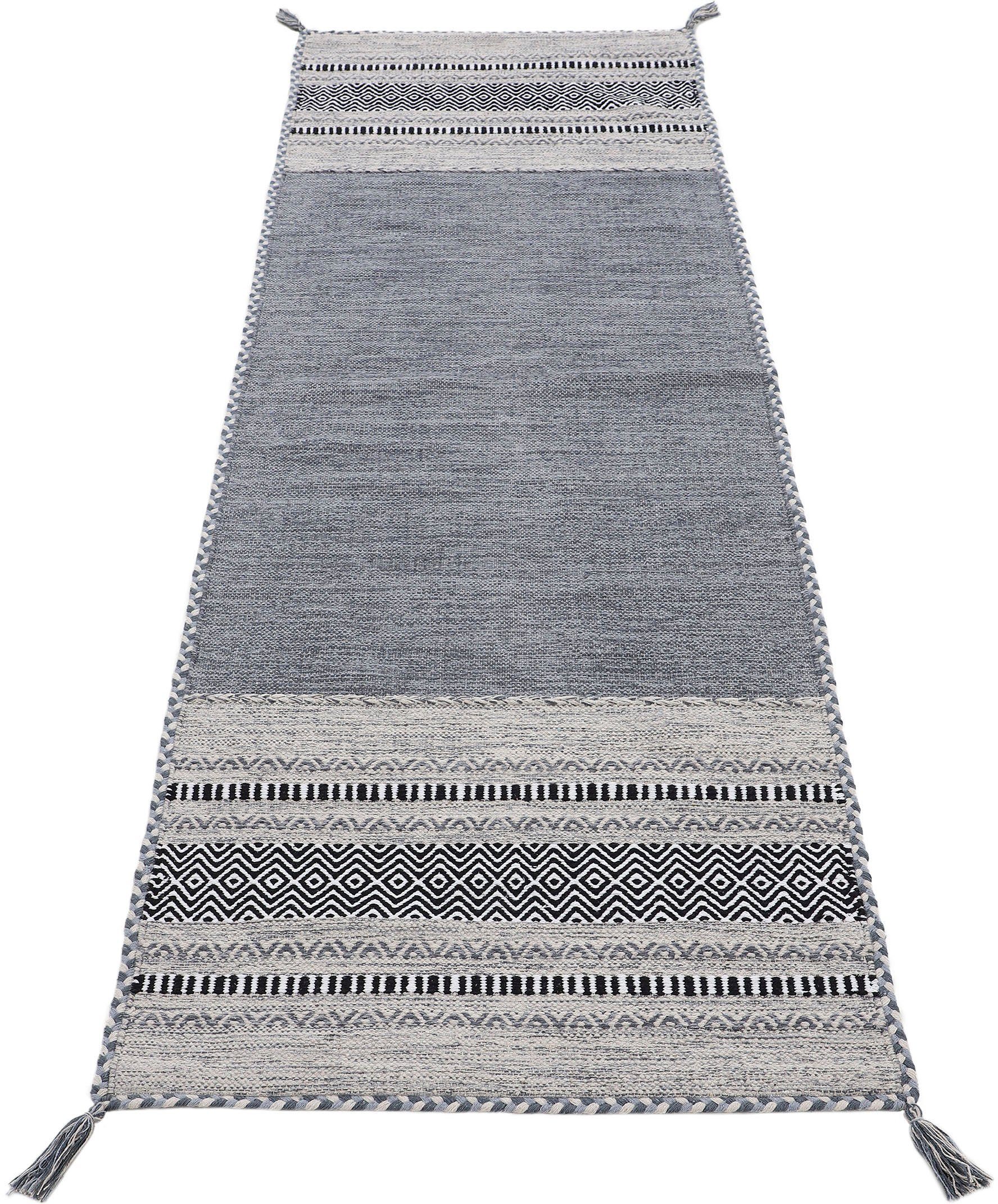 carpetfine Teppich Kelim Azizi, auch als Läufer erhältlich, rechteckig, Höhe: 5 mm, handgewebt, Baumwolle, Wendeteppich mit Fransen, Fleckerl, Wohnzimmer