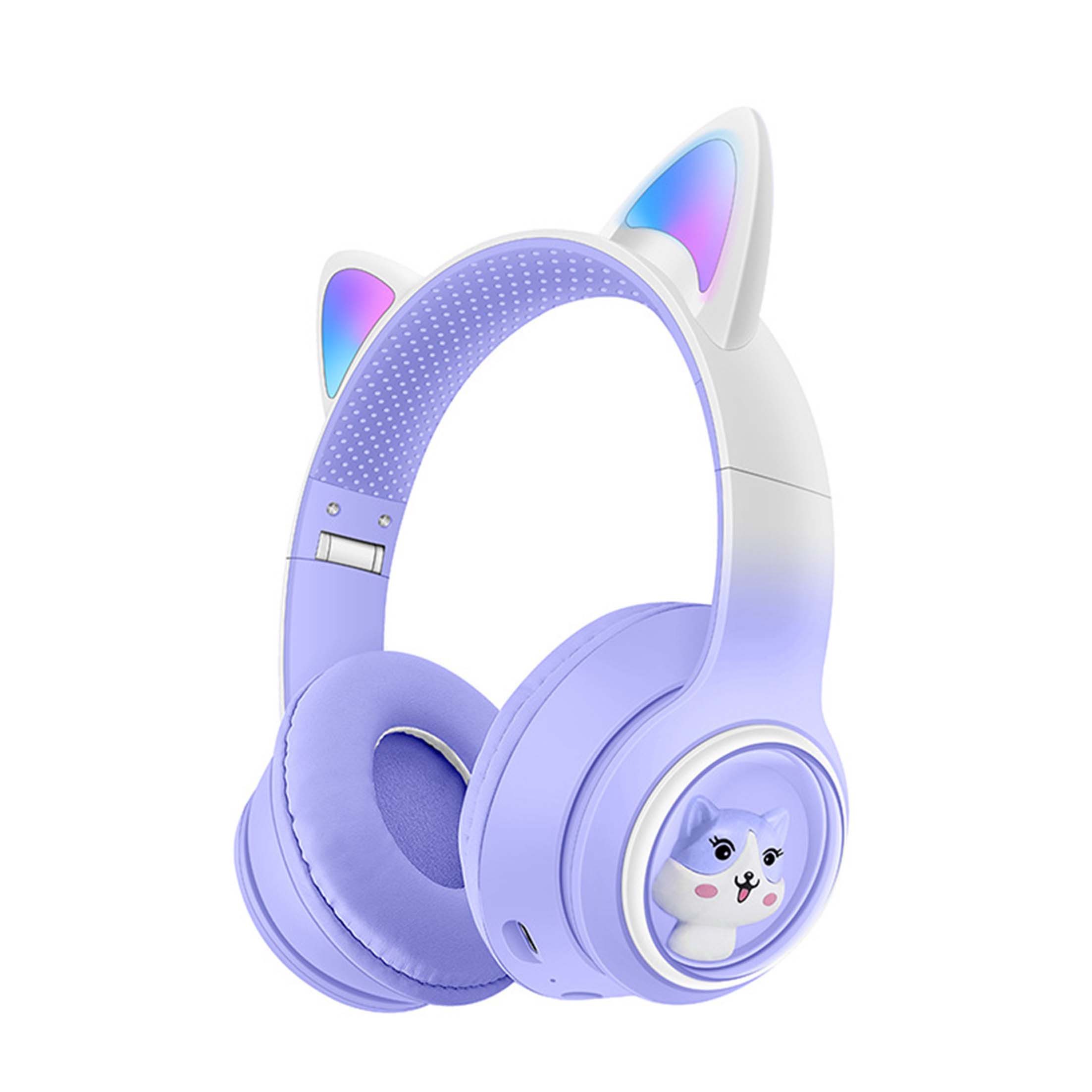 KINSI Over-Ear-Kopfhörer, kabellose Kopfhörer, leuchtende Katzenohren Kinder-Kopfhörer (bluetooth, Drahtloses Bluetooth, Farbige LEDs, eingebautes Mikrofon, FM)