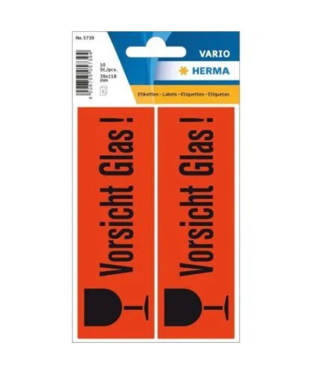 HERMA Ярлыки Hinweisetiketten ‘Vorsicht Glas’ 10 Blatt, Zwei Ярлыки pro Blatt