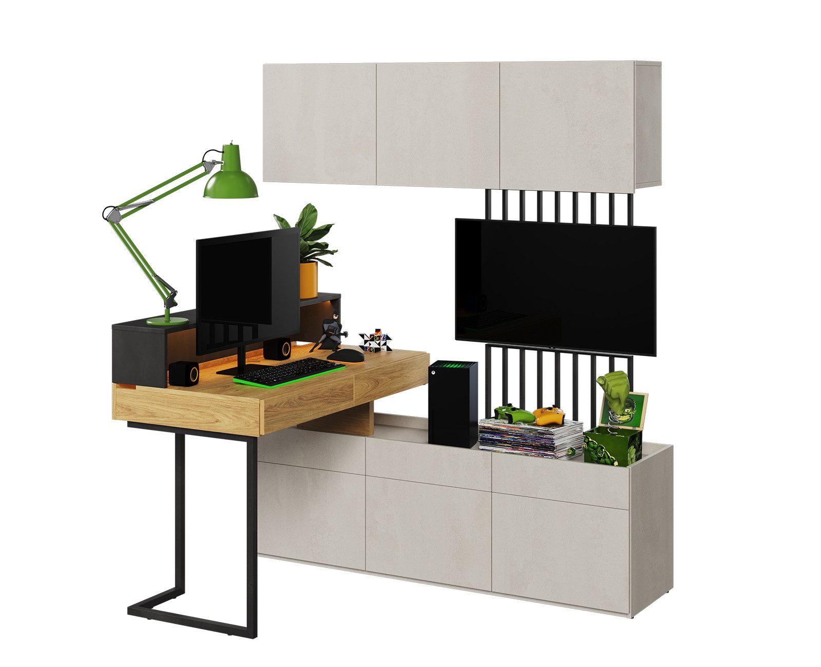 Compleo Jugendzimmer-Set TEEN FLEX Schreibtisch,Aufsatz, Hängeschrank, Kommode