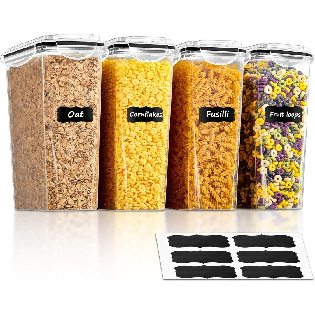 FOHERE Vorratsdose mit Deckel Luftdicht Set of 4, 3.7L, BPA-frei, Kunststoff, (4-tlg), für Müsli, Nudeln, Reis, Mehl, Zucker und Snacks