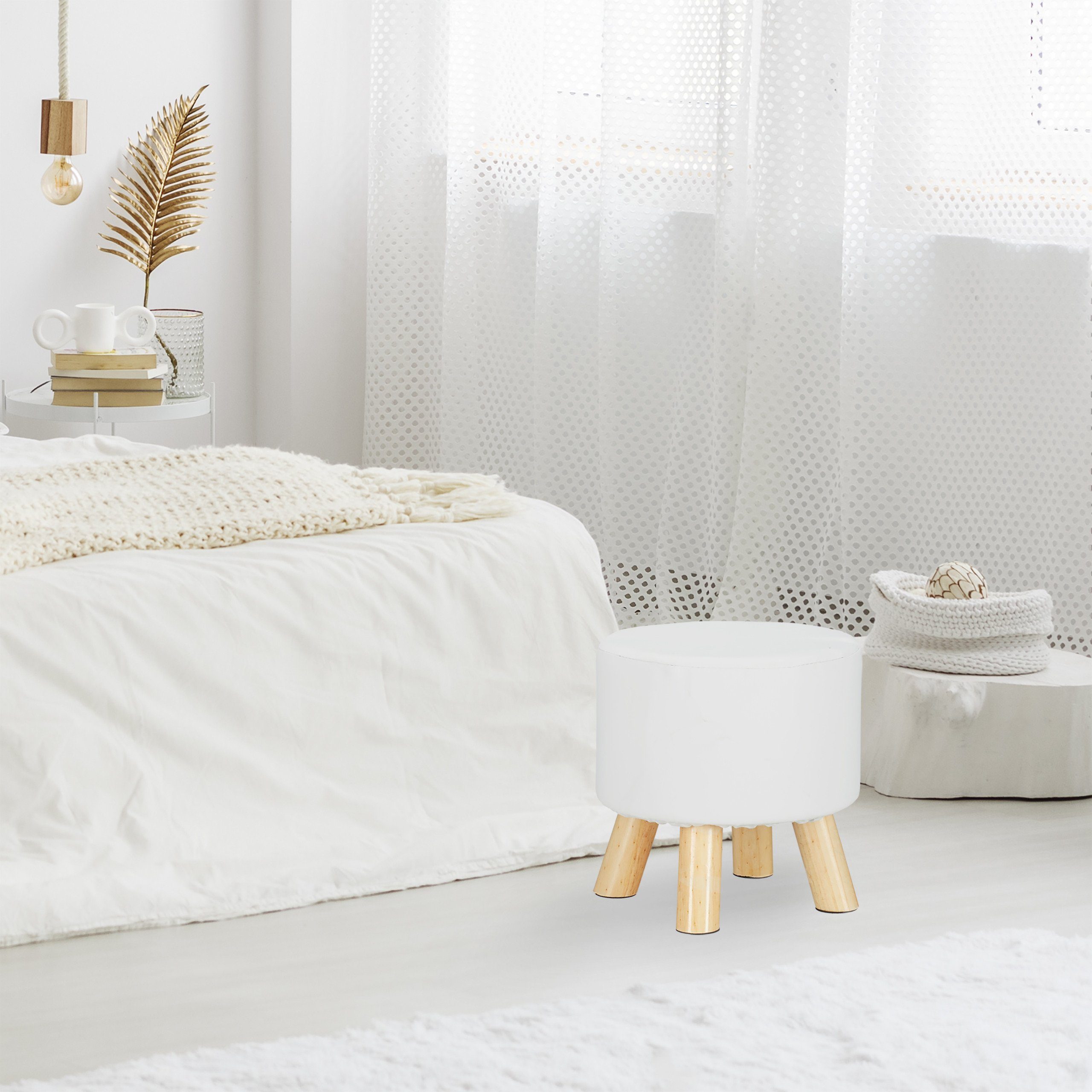 relaxdays Hocker Kunstled, Weiß günstig online kaufen