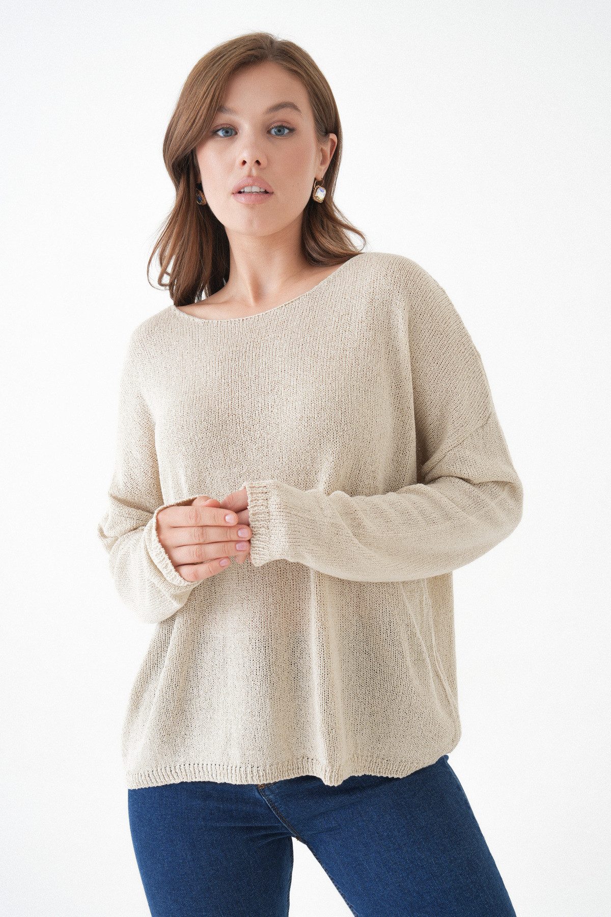 Sweater Oversize-Pullover mit breitem Kragen