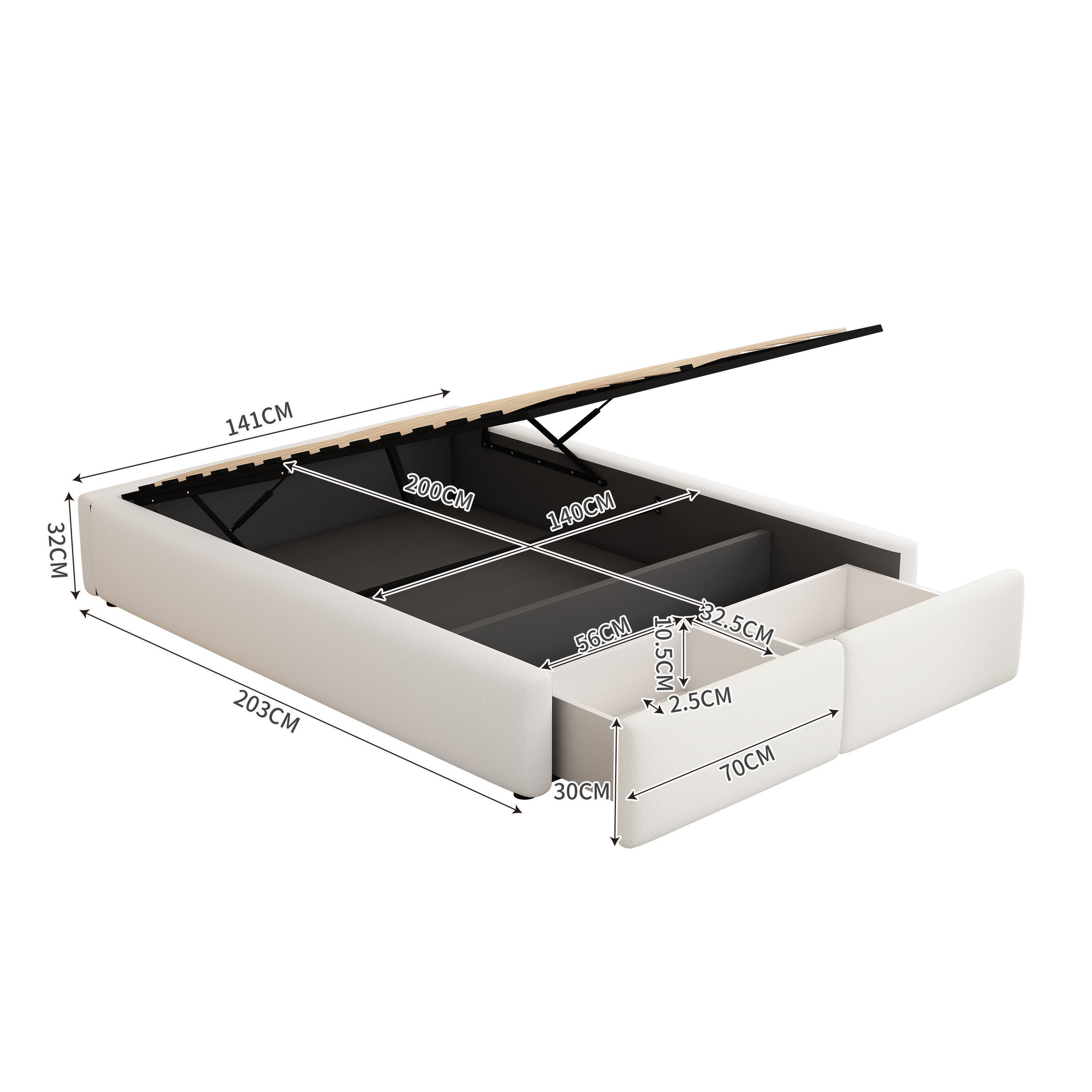 Flieks Polsterbett, Hydraulisches Doppelbett 140x200cm 2 Schubladen ohne Ko günstig online kaufen