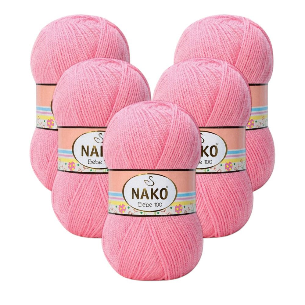 NAKO 5 x NAKO Bebe 100 Häkelwolle, 360 m, Babystrickgarn, Häkelgarn,Baby