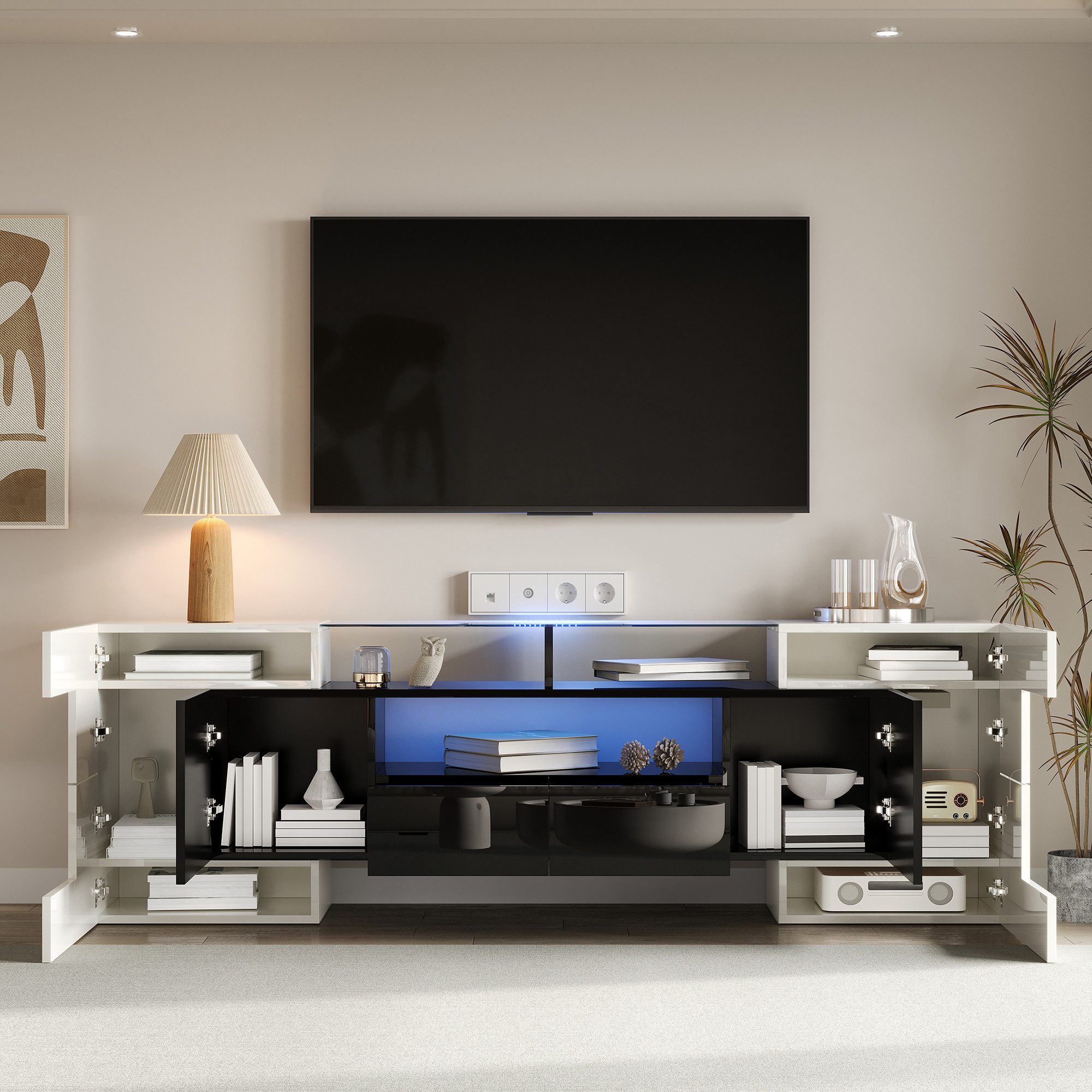 OKWISH TV-Schrank Lowboard TV Schrank (Weiß+Schwarz, günstig online kaufen