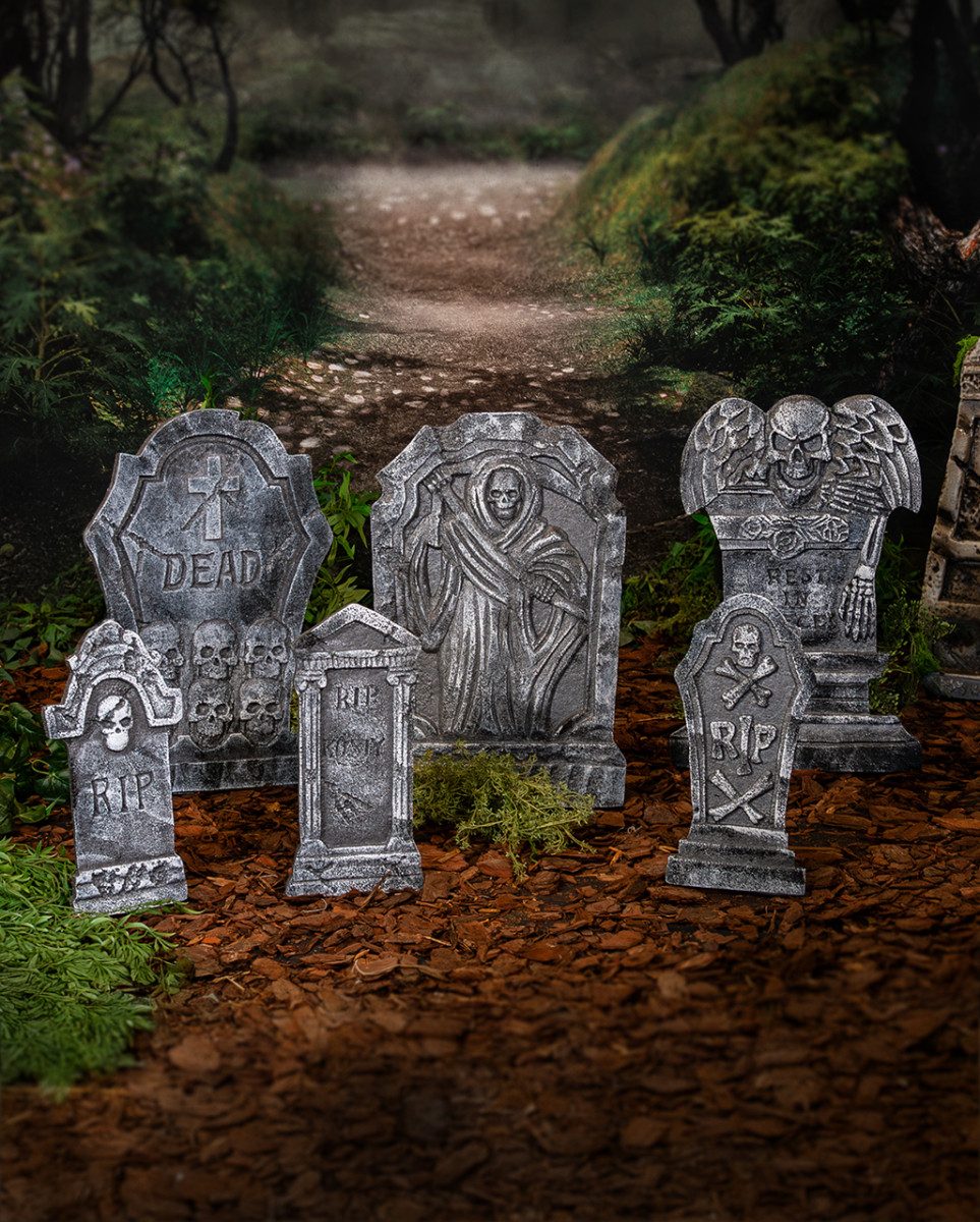 Horror-Shop Dekoobjekt Deko Grabstein Set für Halloween 6-teilig