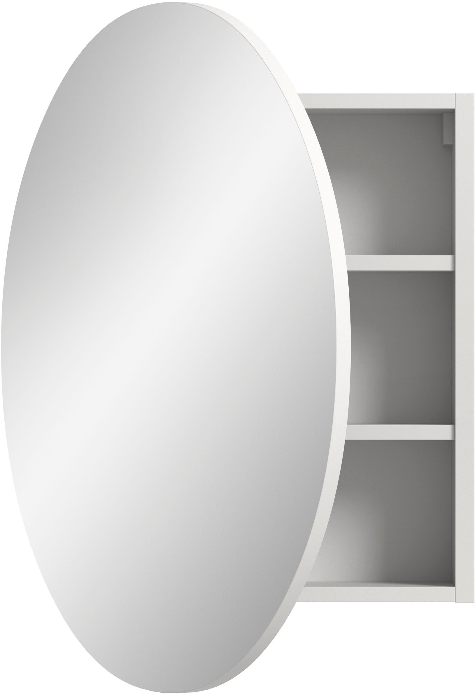Spiegelschrank Litica, rund Ø 70cm, 1 Spiegeltür, 2 Einlegeböden