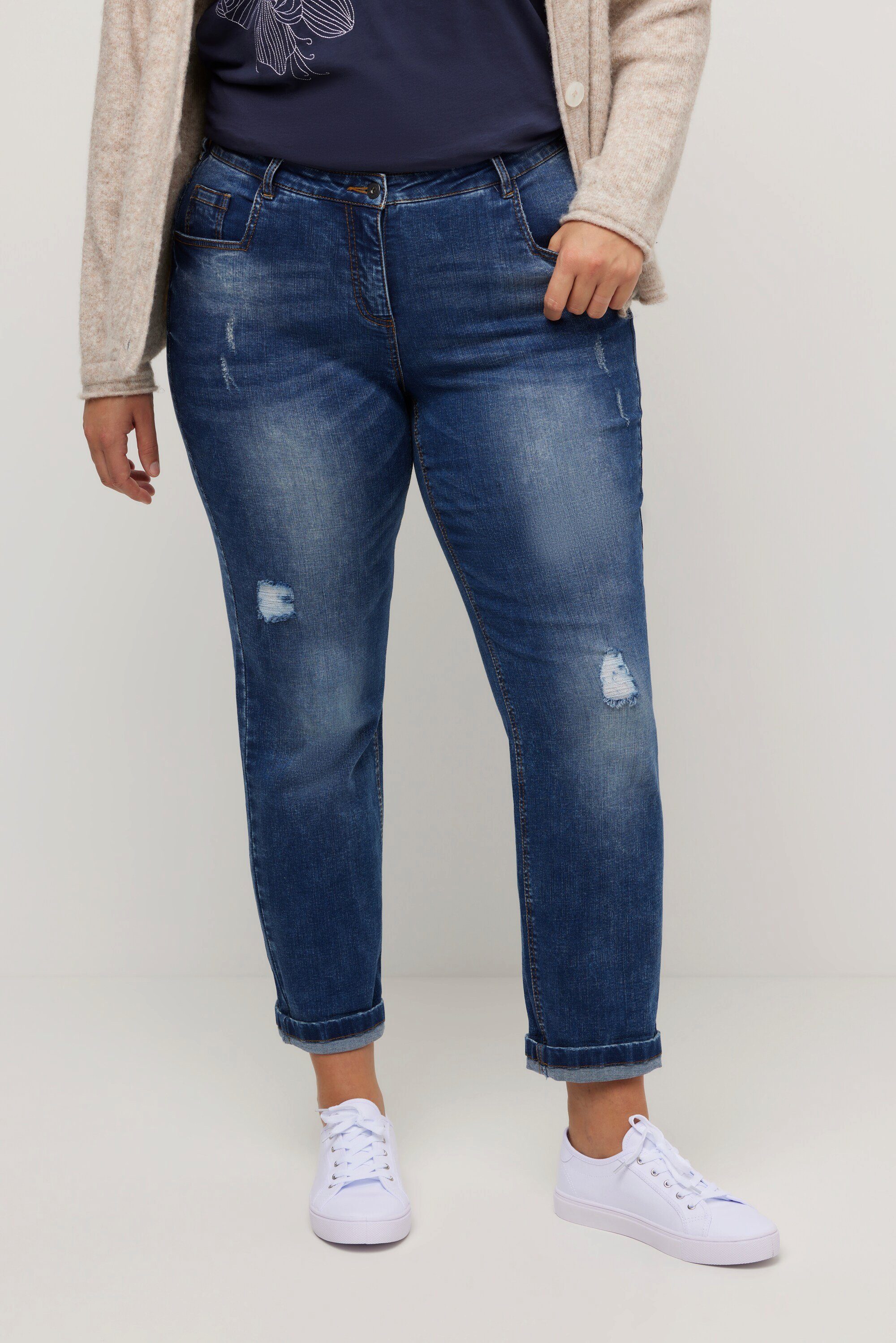 Ulla Popken Regular-fit-Jeans Boyfriend-Jeans Destroy-Effekte 5-Pocket-Form