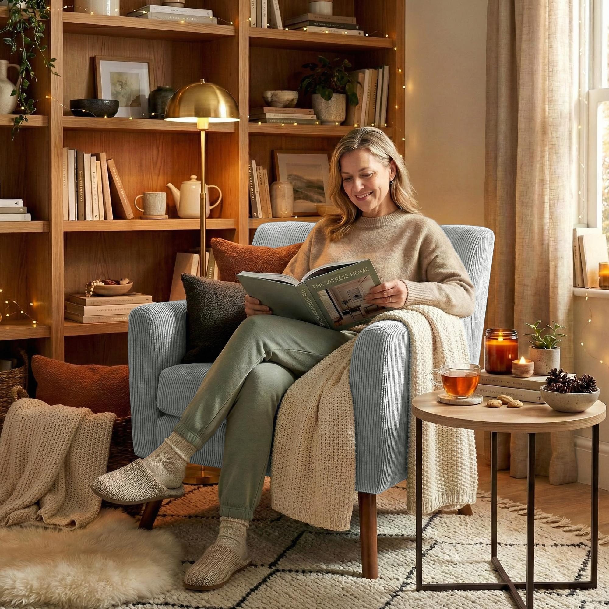 CLP Loungesessel Kioni (1er), Cordbezug, Kautschukholz, bis 150 kg belastbar