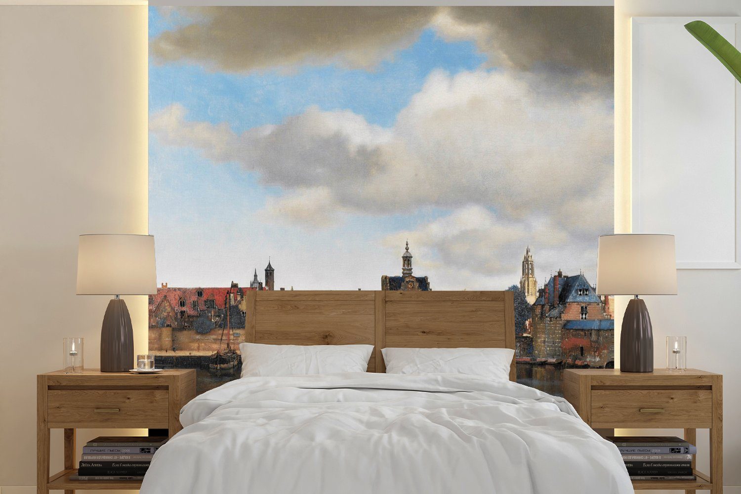 MuchoWow Fototapete Vermeer - Stadt - Alte Meister - Kunst, Matt, bedruckt, (5 St), Vinyl Tapete für Wohnzimmer oder Schlafzimmer, Wandtapete