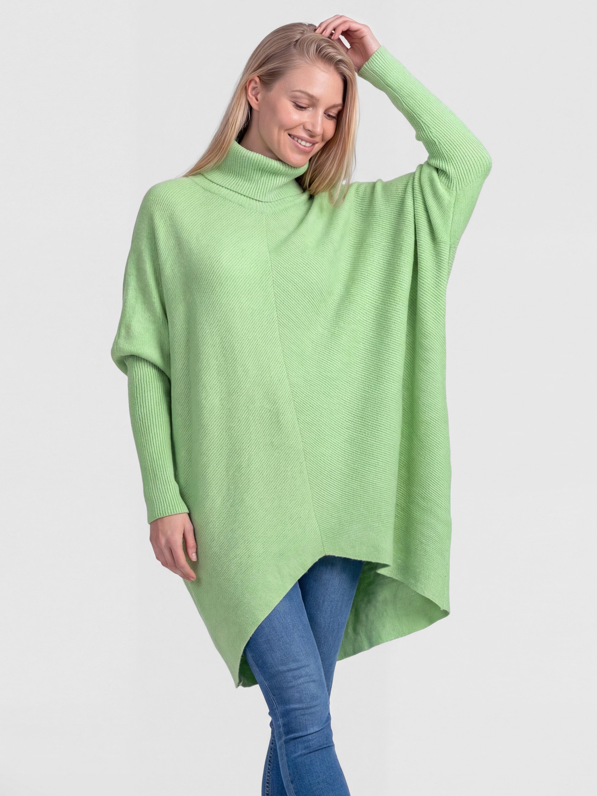 PEKIVESSA Longpullover Oversized langer Rollkragenpullover Fledermausärmel günstig online kaufen