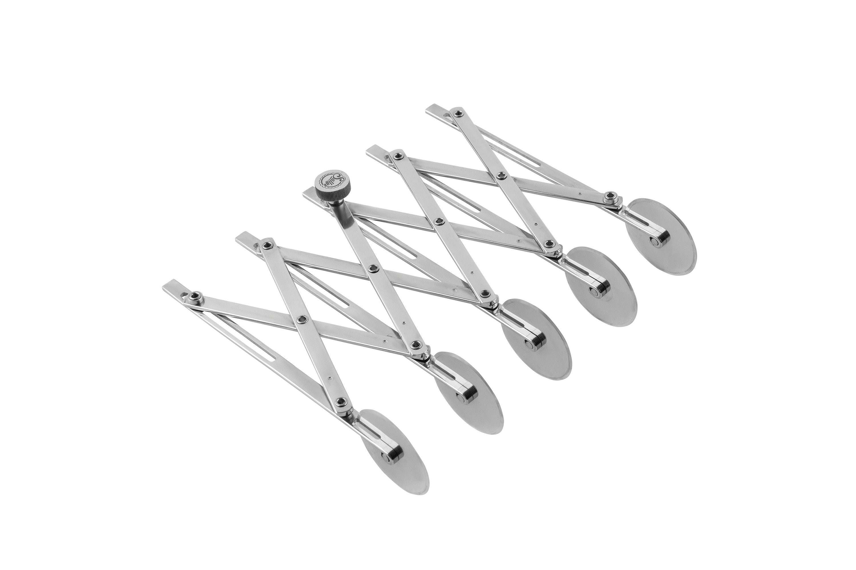 Sallys Teigrädchen Rollschneider mit 5 Klingen aus Edelstahl, 1 cm bis 12 justierbar, gleichzeitig vier Streifen schneidbar
