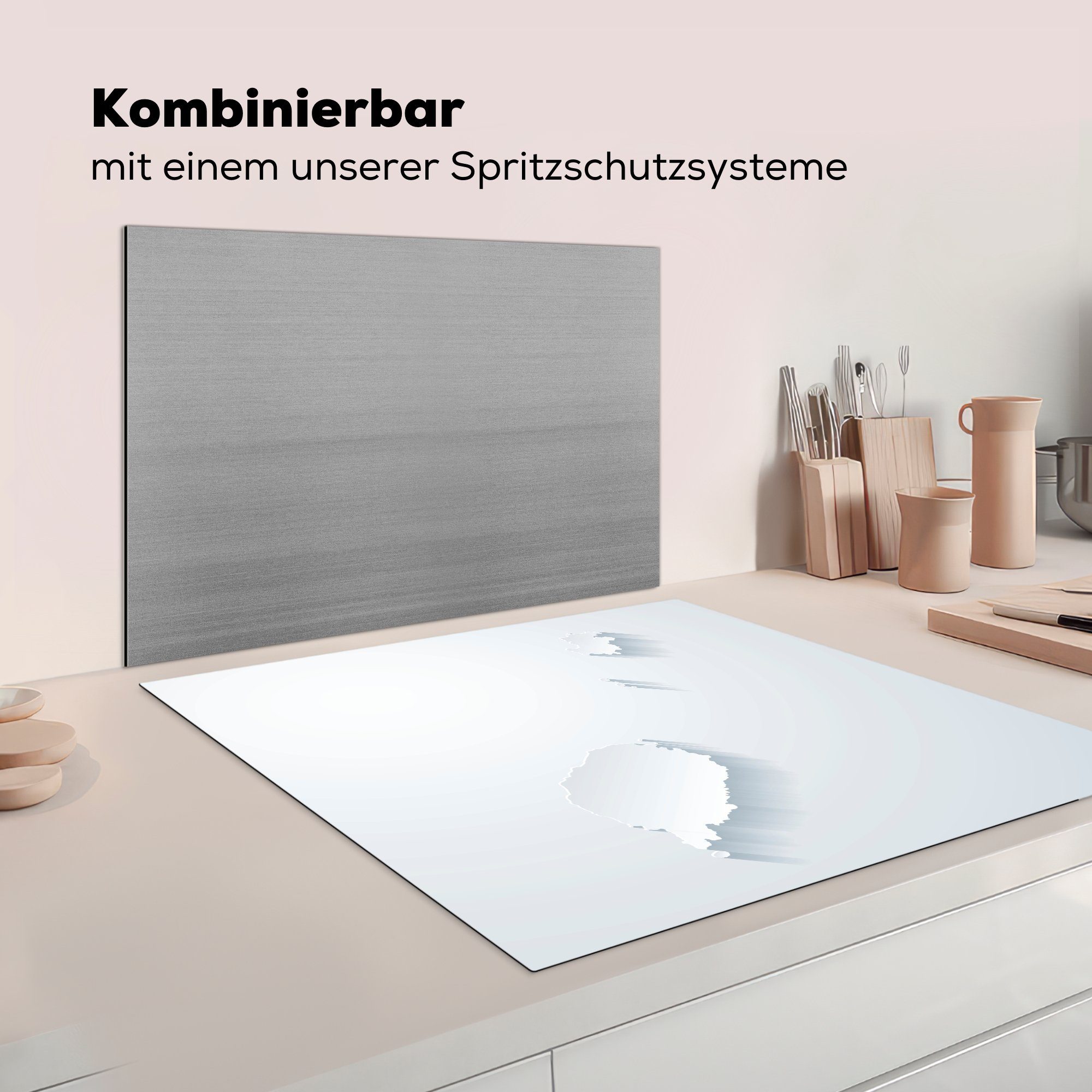 und Arbeitsplatte von Schwarz-Weiß-Abbildung 78x78 Sao küche Principe in MuchoWow cm, Tome Herdblende-/Abdeckplatte Ceranfeldabdeckung, Vinyl, tlg), für (1 3D,