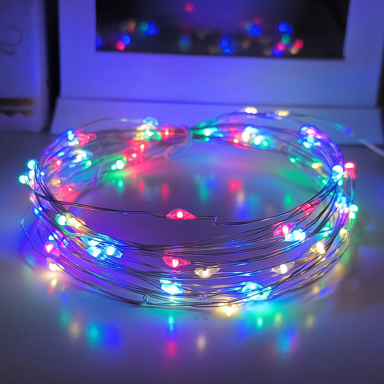 shop'n smile ideoon Lichterkette 80 LED Multicolor Draht-Lichterkette Bunte Beleuchtung 4,25m IP44, 80 bunte LEDs Abstand 5cm/Outdoor-Kette/Batteriebetrieb