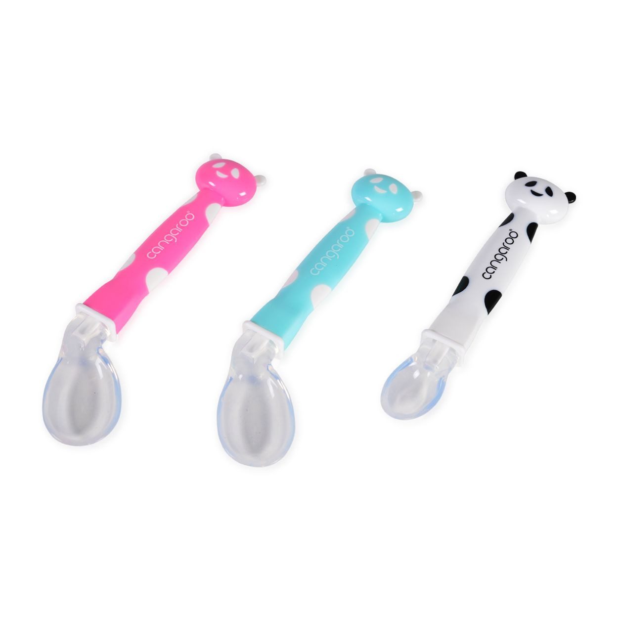 Moni Kinderlöffel 2 Stück Babylöffel Panda F1607, Silikon, PP, ab 6 Monate, langer Griff