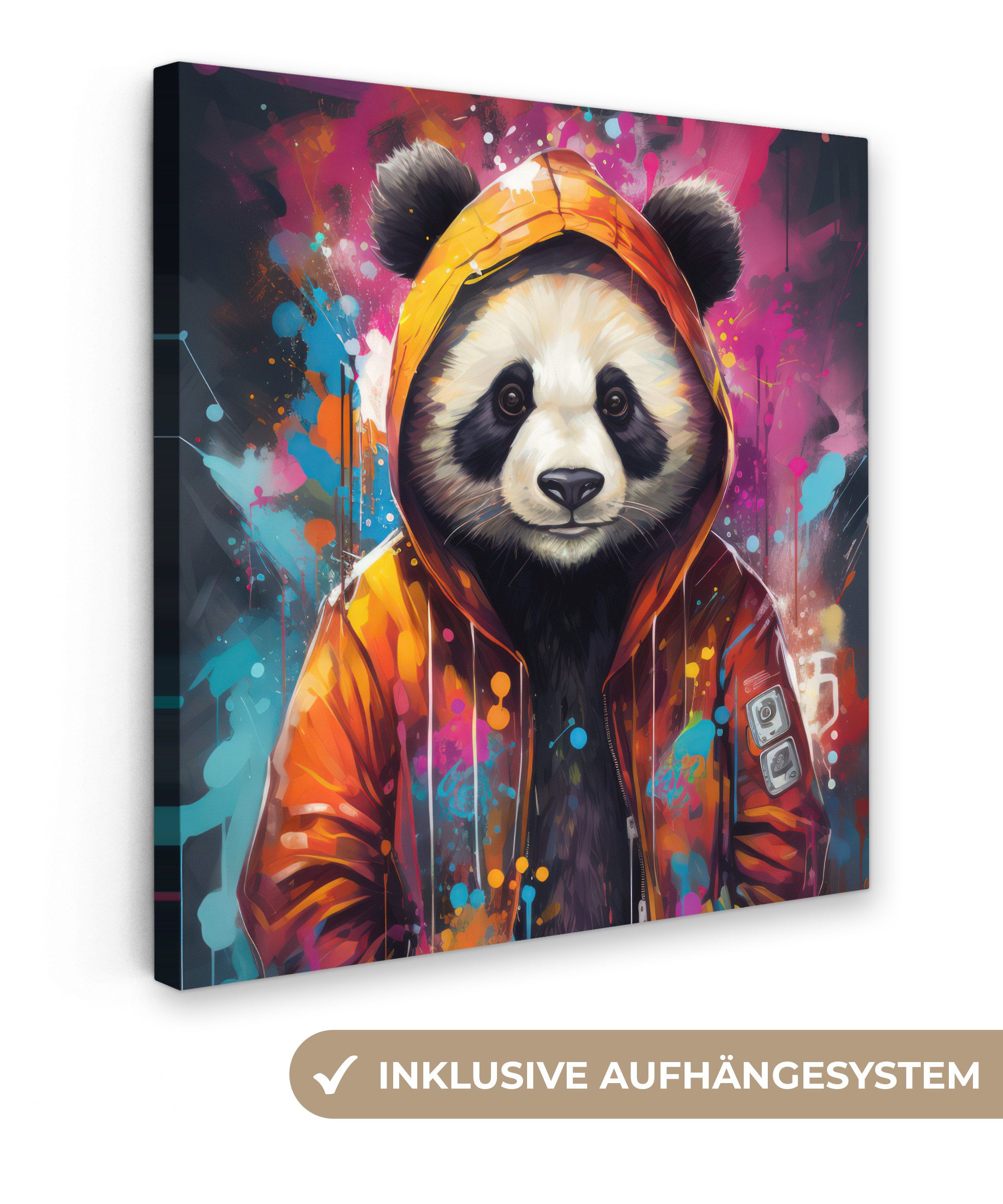 OneMillionCanvasses® Leinwandbild Panda - Jacke - Graffiti - Orange, Fotodr günstig online kaufen