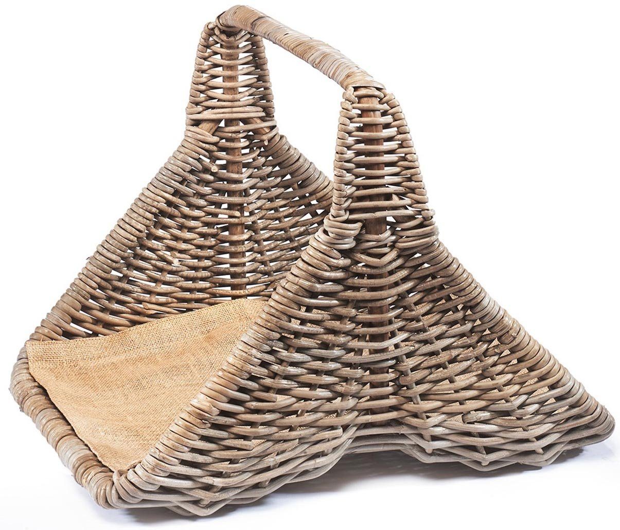 Kaminholzkorb Holztrage Rattan kubu grey - mit Leinenstoff