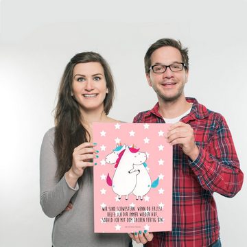 Mr. & Mrs. Panda Poster DIN A3 Einhörner Umarmen - Rot Pastell - Geschenk, Raumdekoration, Wa, Einhörner Umarmen (1 St), Edler Druck