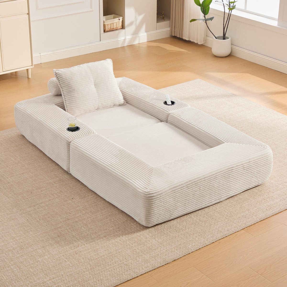 Odikalo Sofa Schlafsofa Cord-Klappsofa mit Seitentasche & Getränkehalter, mit hochdichtem Schaumstoff & Federkern für formstabilen Sitz, Armlehne mit Reißverschluss, vakuumverpackt, einfache Montage, für Wohnung & Wohnzimmer.