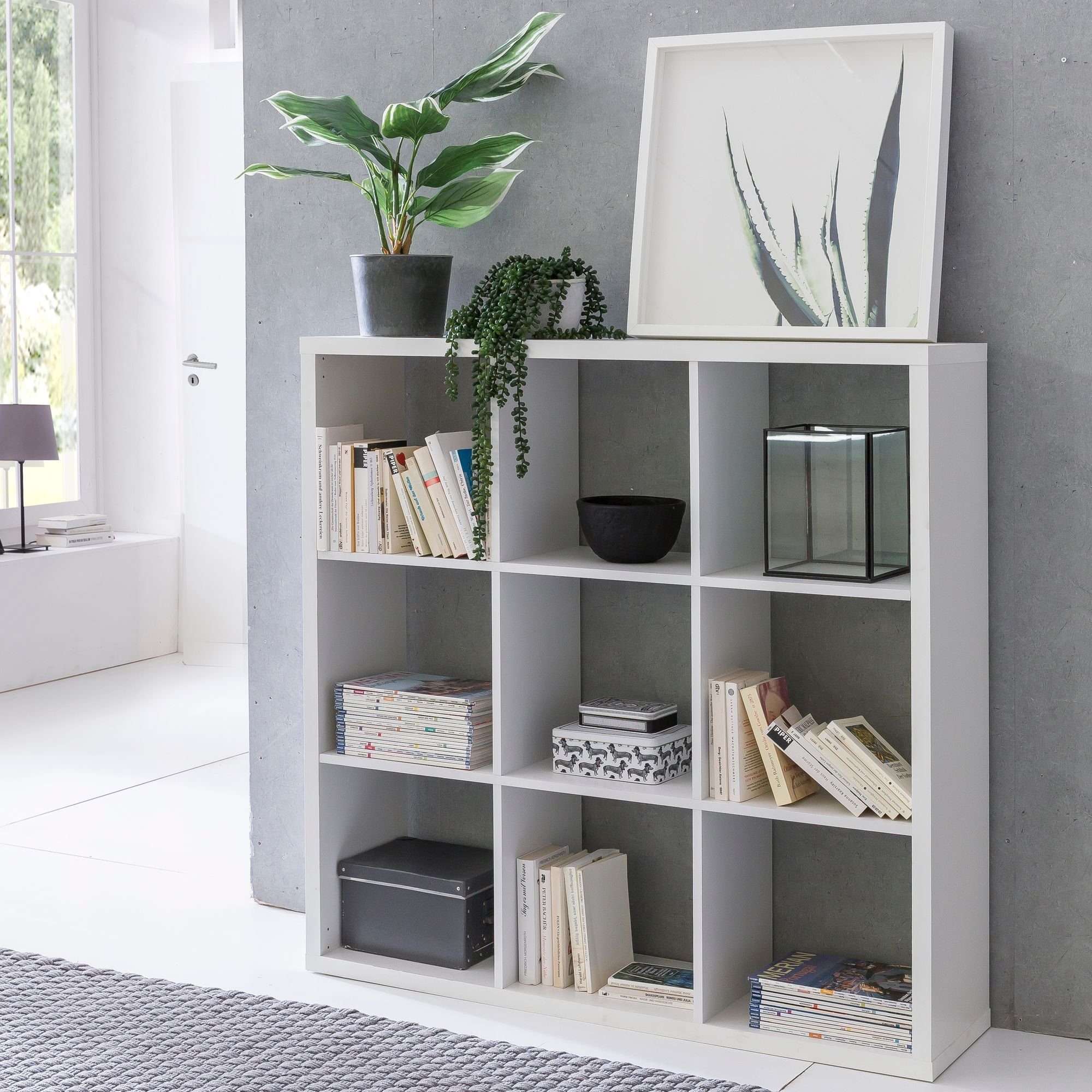 Wohnling Standregal Freistehend cm WL5.298, mit 112x29x112 9 Quadratisch, Fächern Raumteiler Weiß, Würfelregal Bücherregal